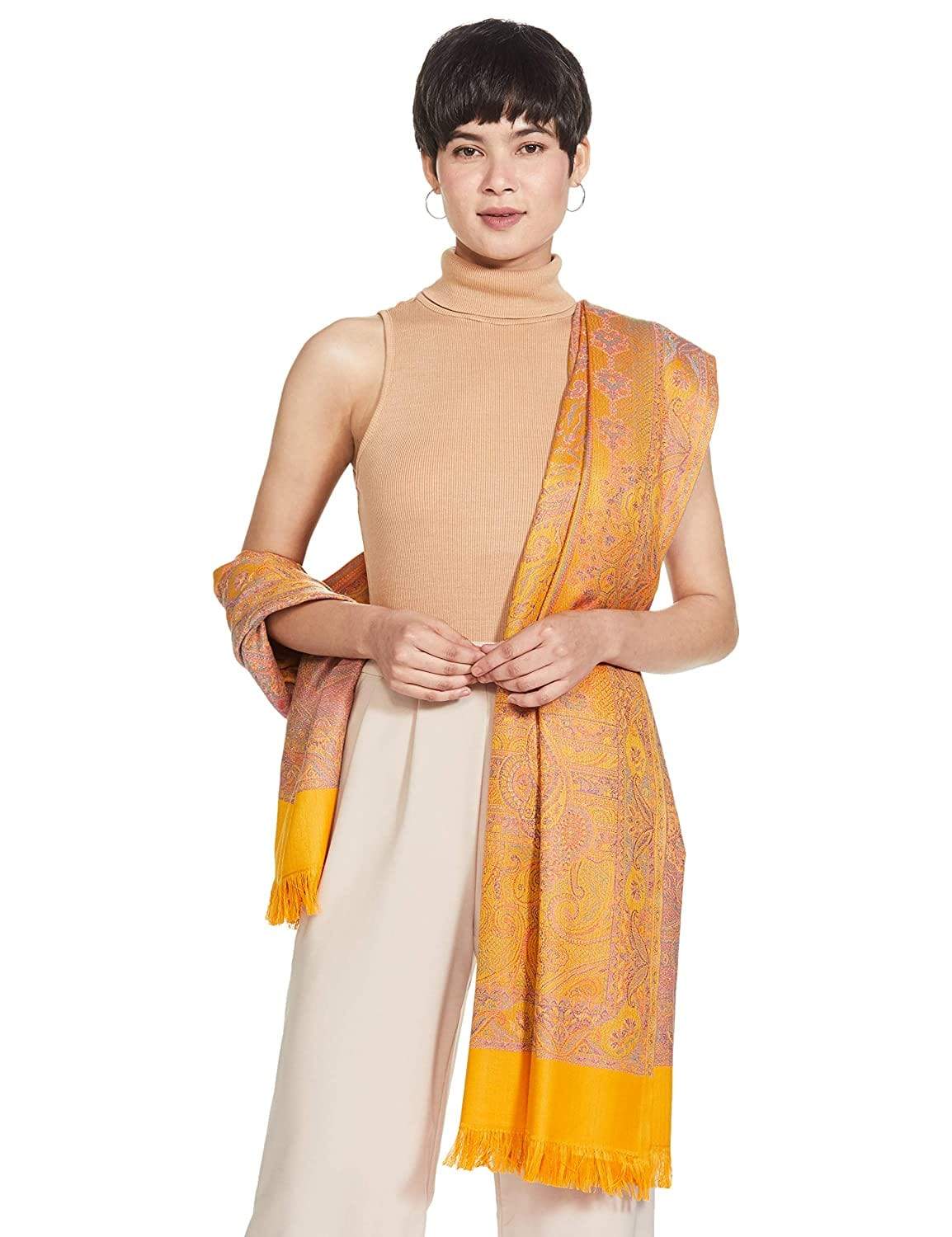 Pashtush Women'S Shawl, Faux Pashmina Design, Mustard - Image 3