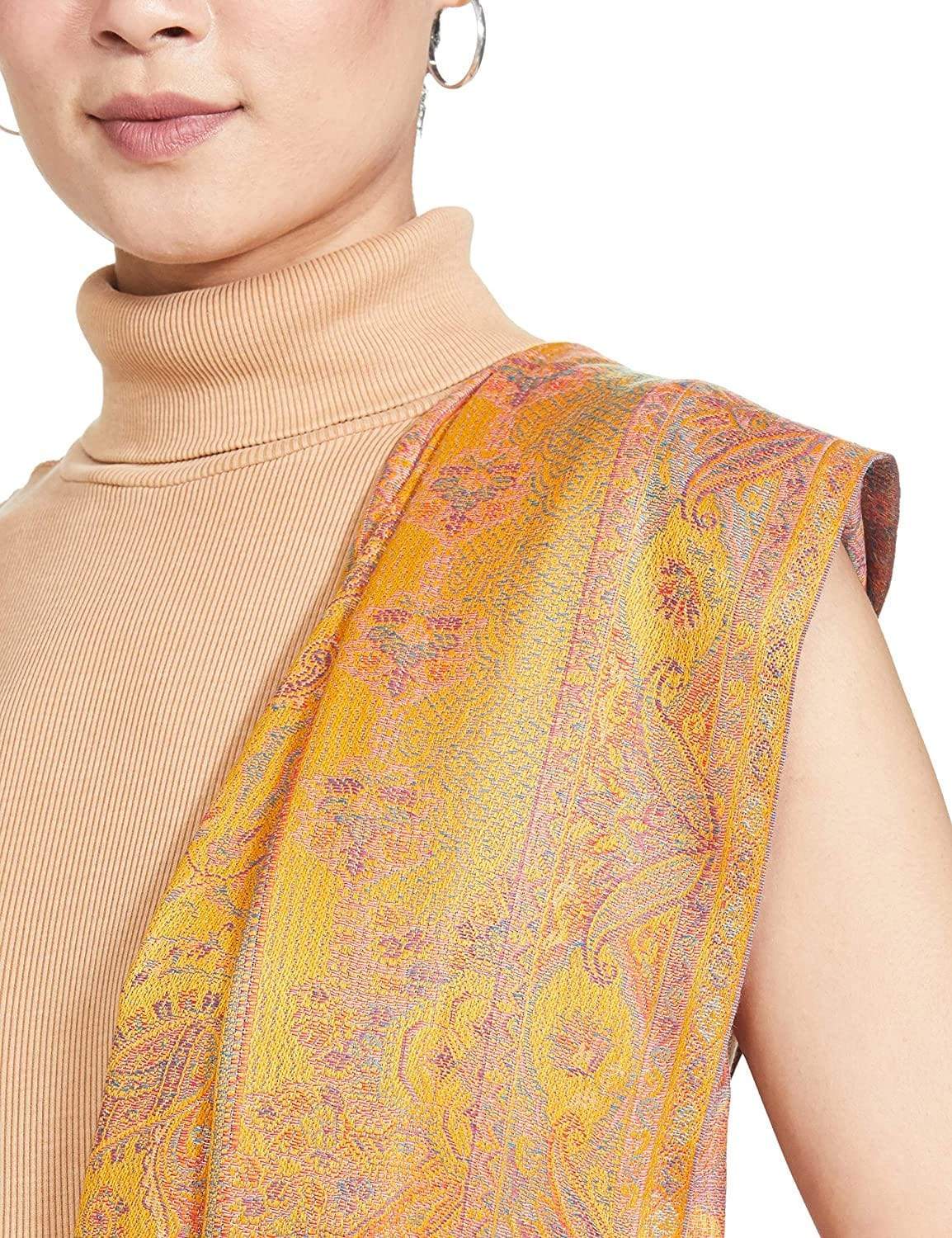 Pashtush Women'S Shawl, Faux Pashmina Design, Mustard - Image 4