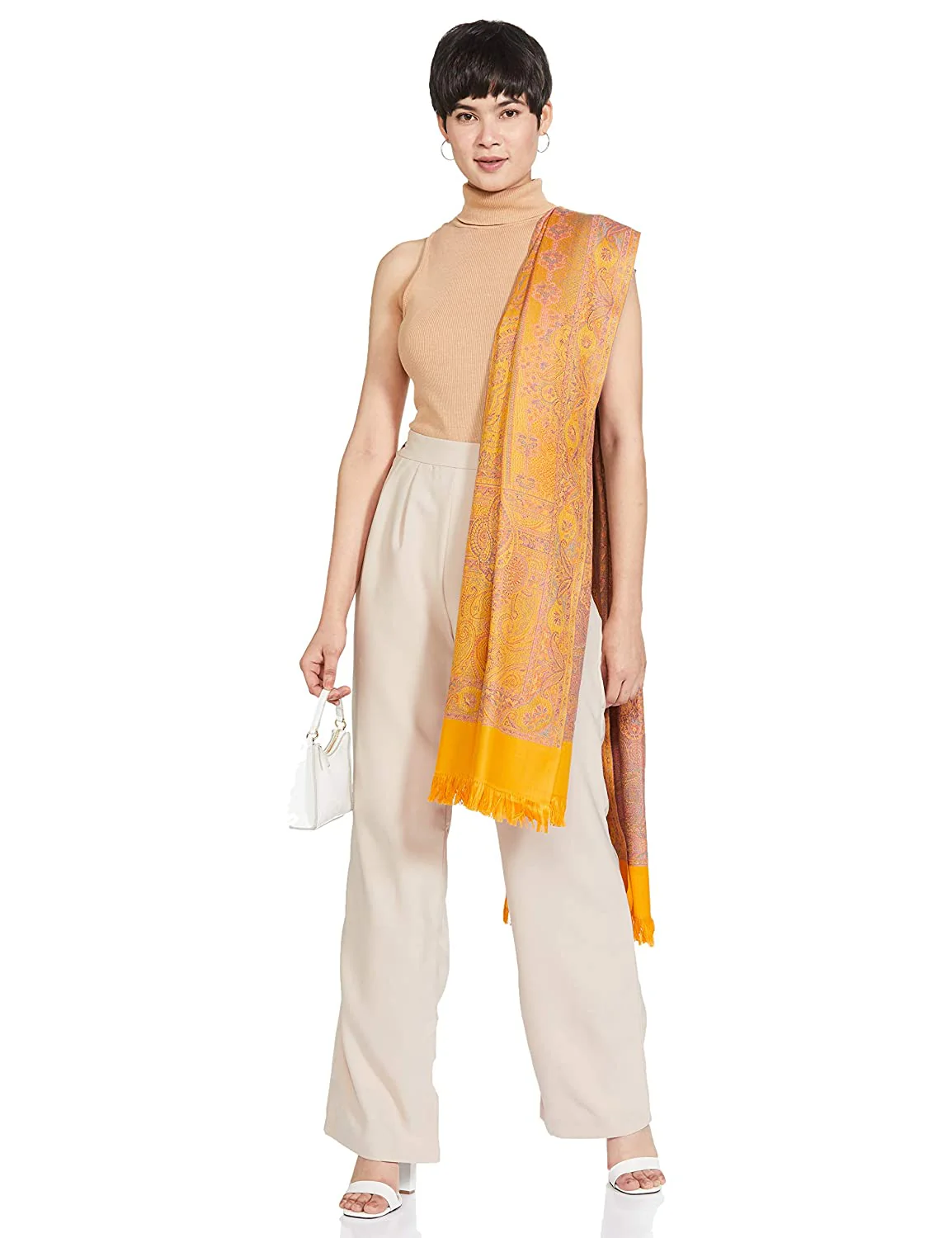 Pashtush Women'S Shawl, Faux Pashmina Design, Mustard - Image 5