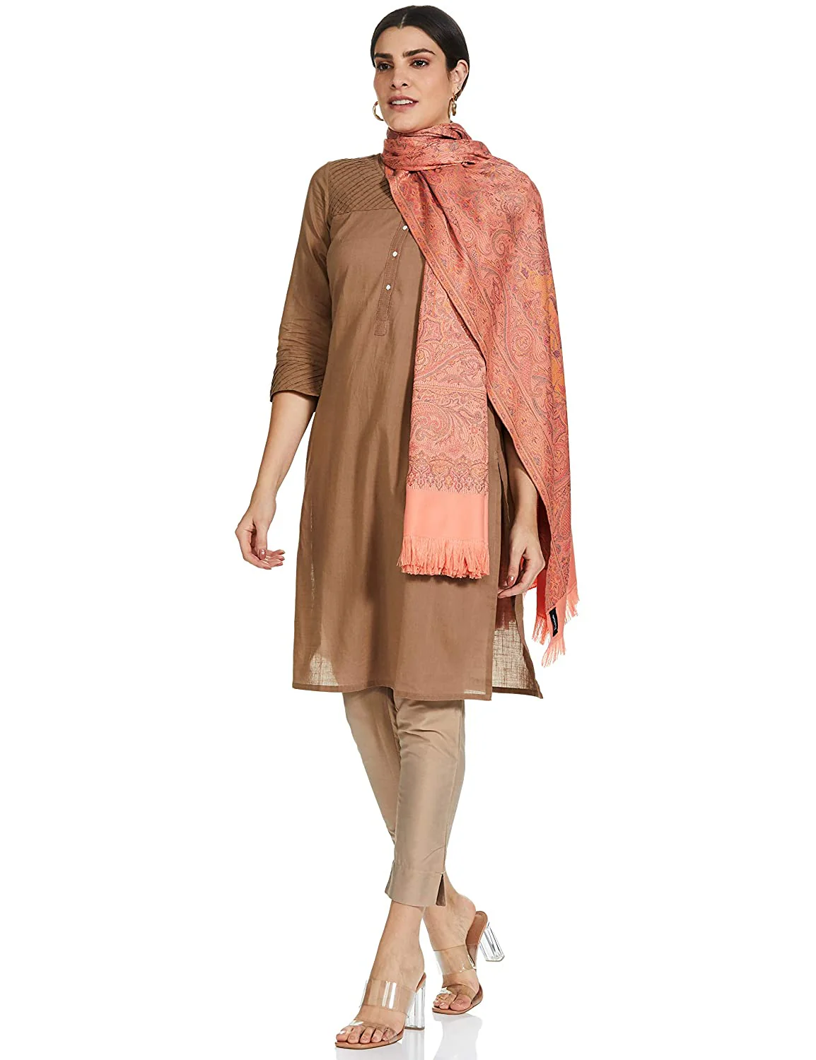 Pashtush Women'S Reversible Shawl, Faux Pashmina Design, Peach - Image 9