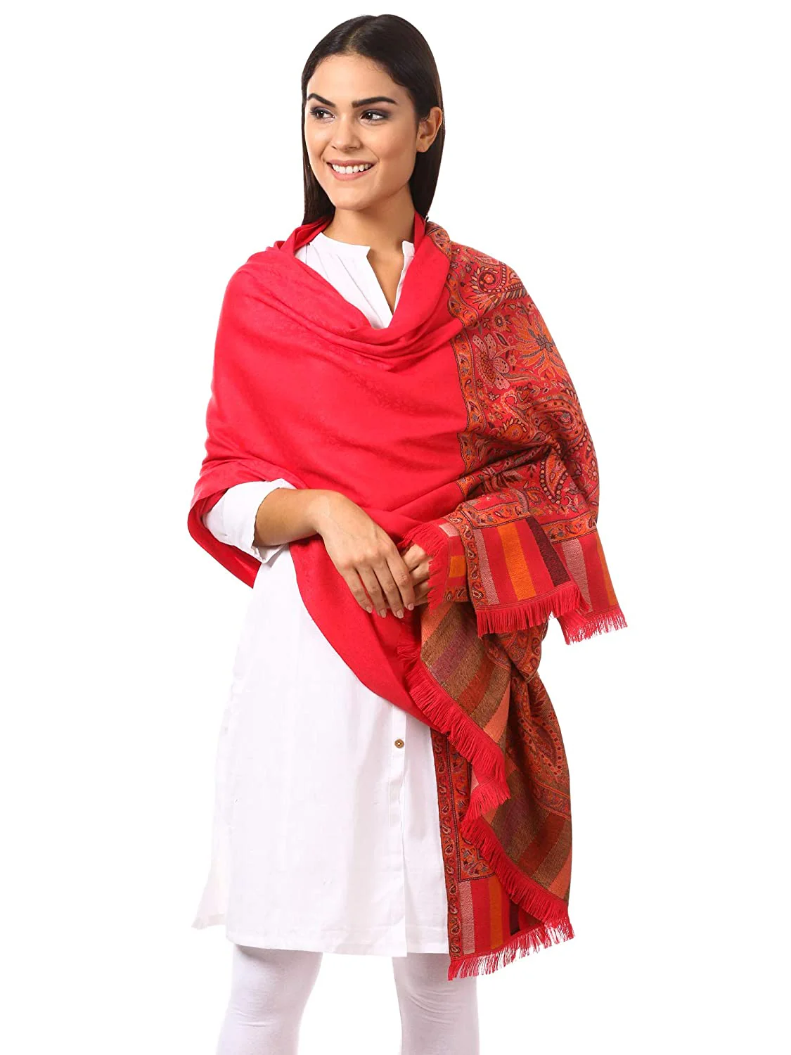 Pashtush Women'S Shawl, Jacquard Palla, Faux Pashmina Design (Red) - Image 2