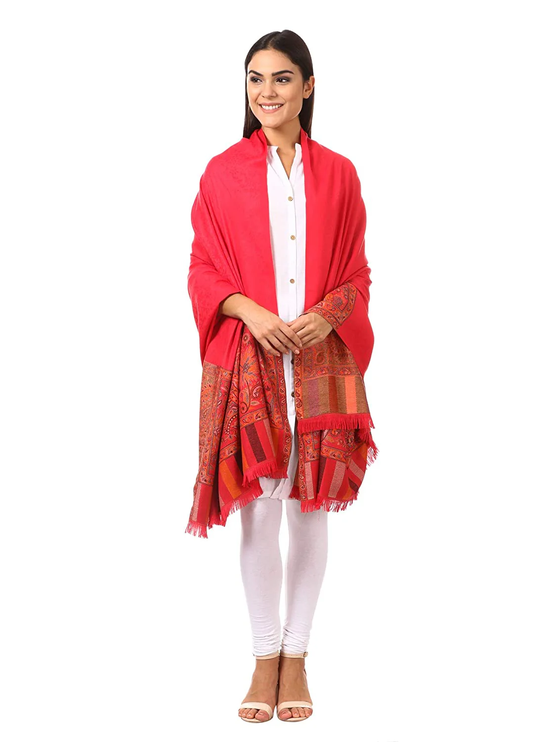Pashtush Women'S Shawl, Jacquard Palla, Faux Pashmina Design (Red) - Image 3