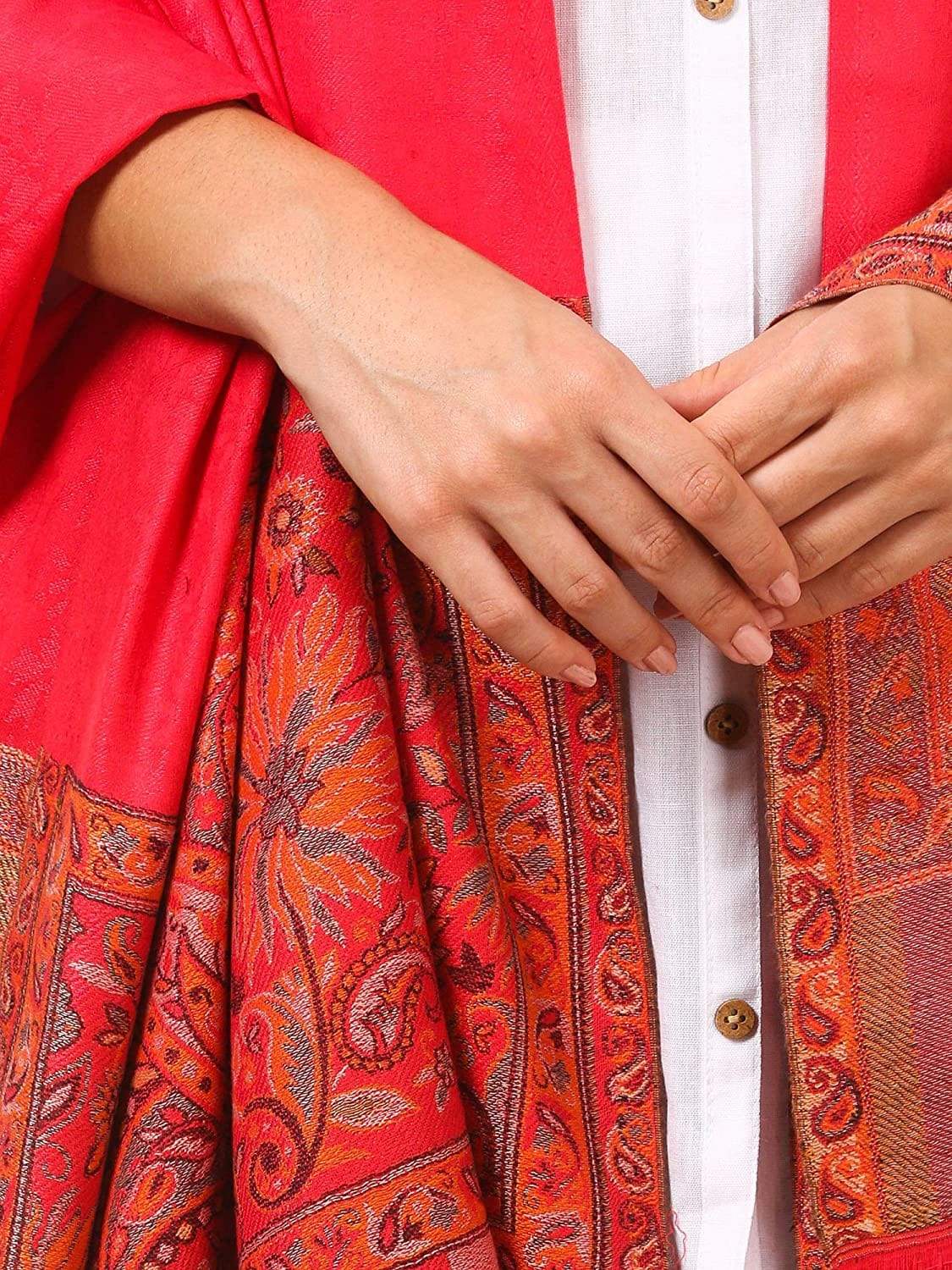 Pashtush Women'S Shawl, Jacquard Palla, Faux Pashmina Design (Red) - Image 4