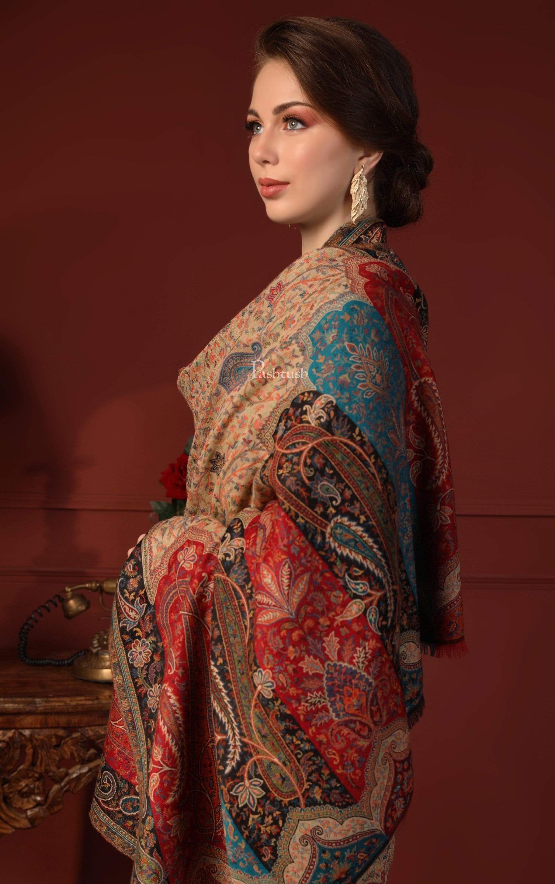 Pashtush Womens Shawl Rich Garden Aesthic, Vintage Shawl Collection, Faux Pashmina