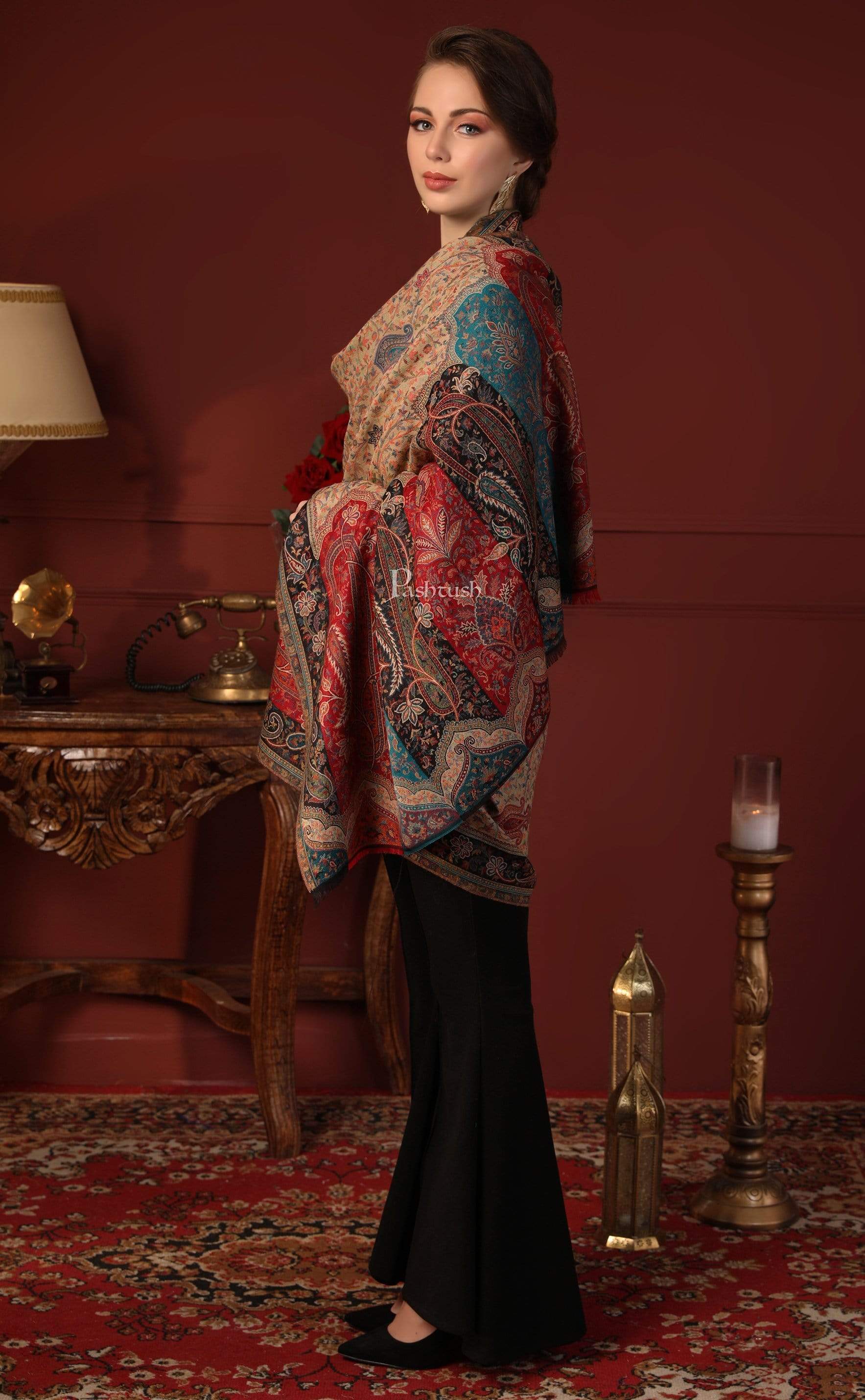 Pashtush Womens Shawl Rich Garden Aesthic, Vintage Shawl Collection, Faux Pashmina - Image 5