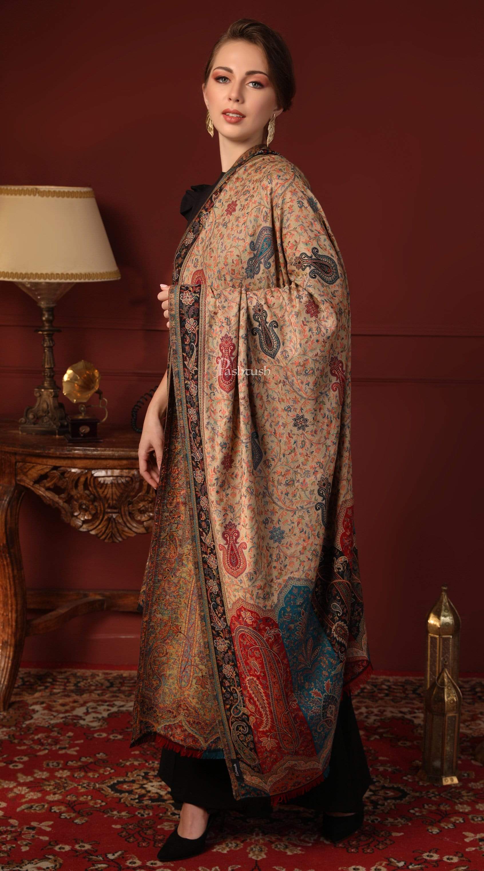 Pashtush Womens Shawl Rich Garden Aesthic, Vintage Shawl Collection, Faux Pashmina - Image 6