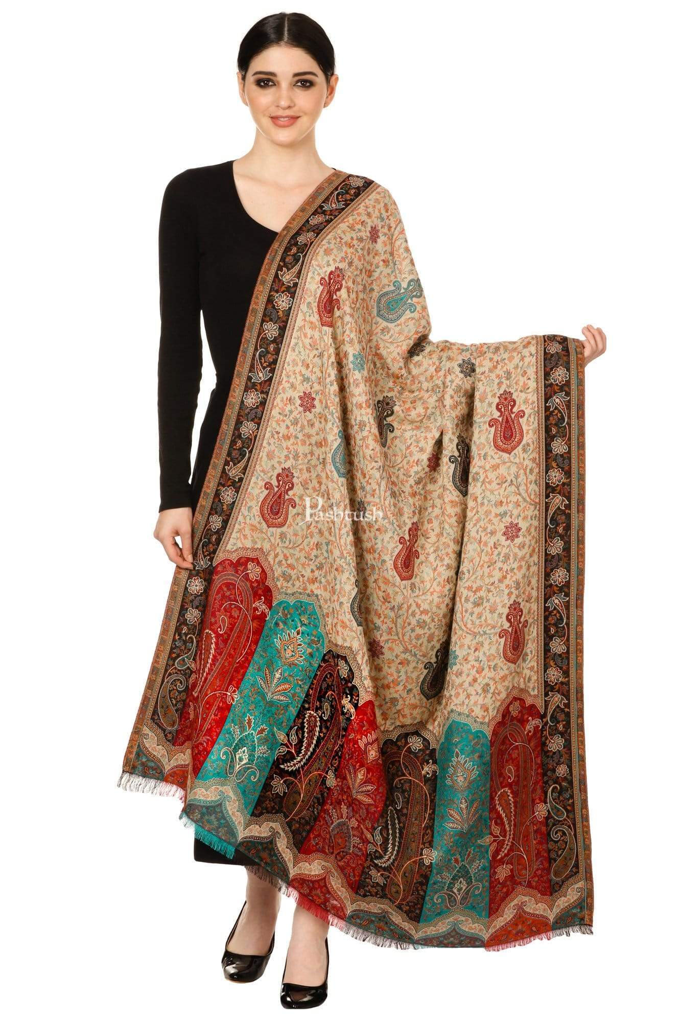 Pashtush Womens Shawl Rich Garden Aesthic, Vintage Shawl Collection, Faux Pashmina - Image 3
