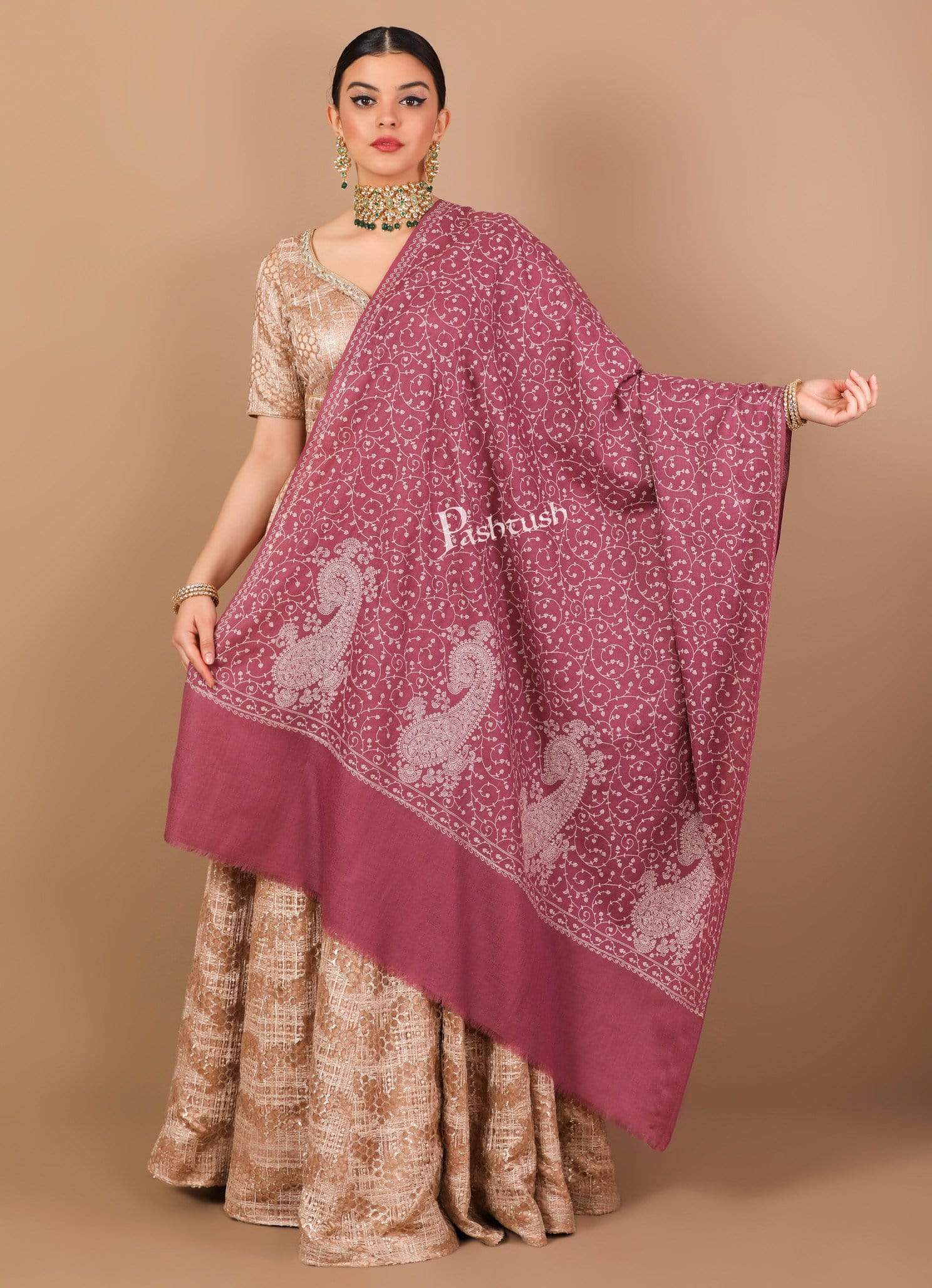 Pashtush Womens Shawl With Tone On Tone Embroidery, Soft And Warm, Light Weight