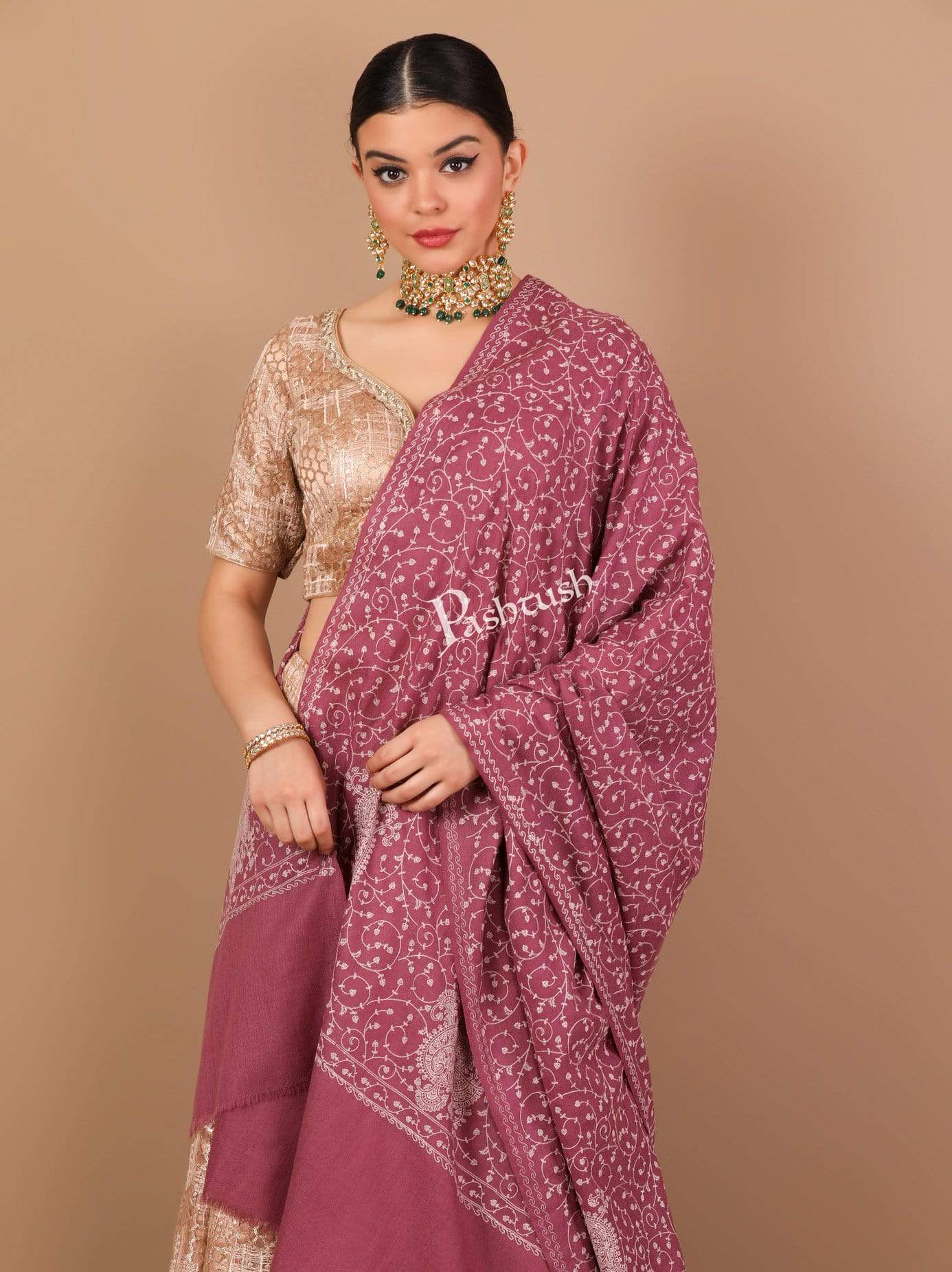 Pashtush Womens Shawl With Tone On Tone Embroidery, Soft And Warm, Light Weight - Image 4