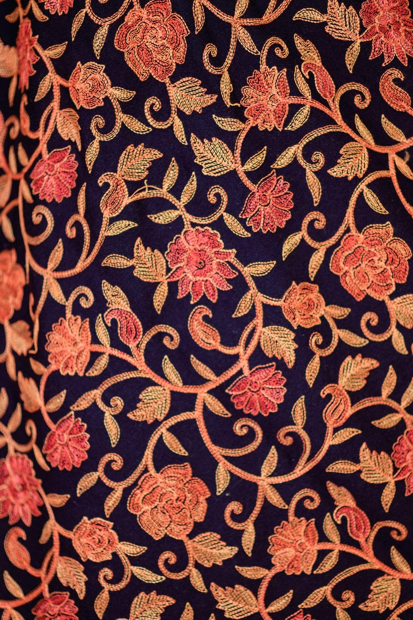 Pashtush Womens Stole, Aari Embroidery, Navy Blue - Image 2