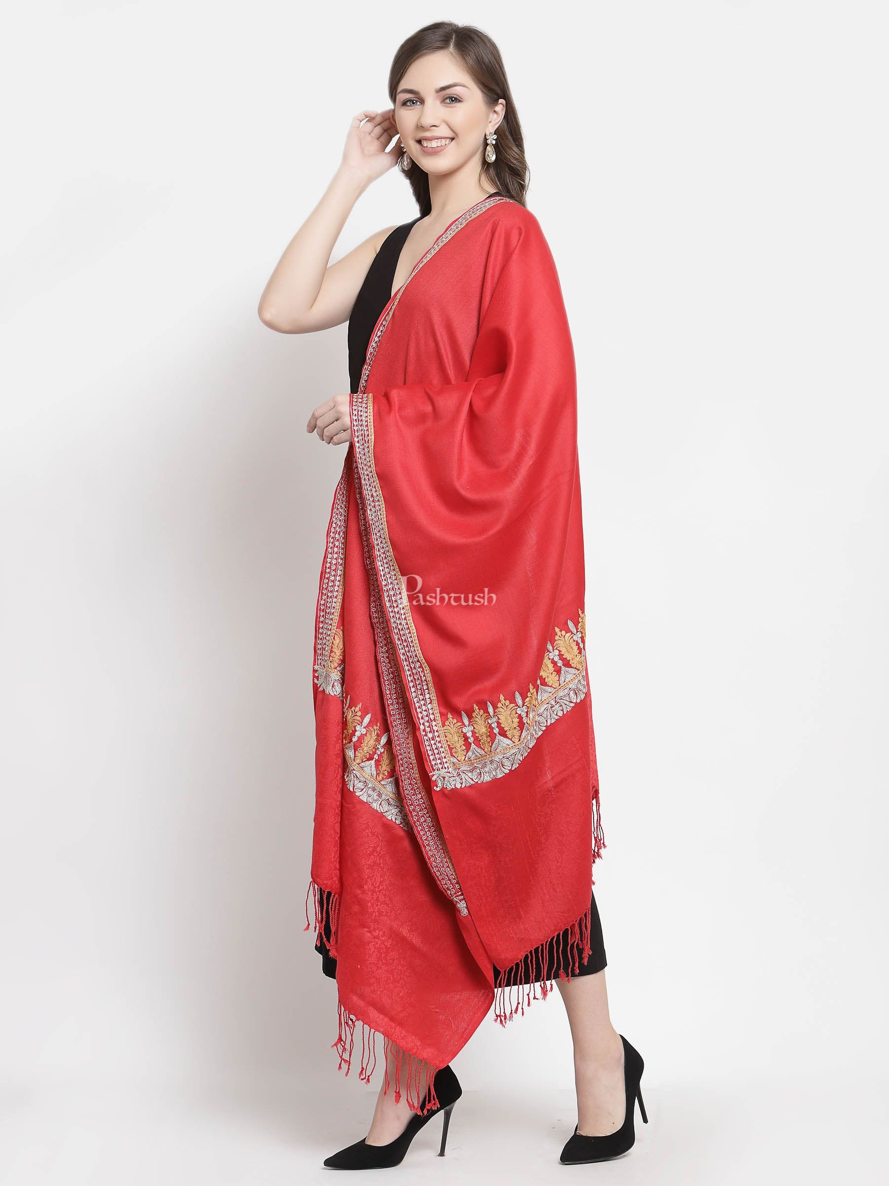 Pashtush Womens Tilla Work Embroidery Stole, Extra Fine Needlework - Image 3