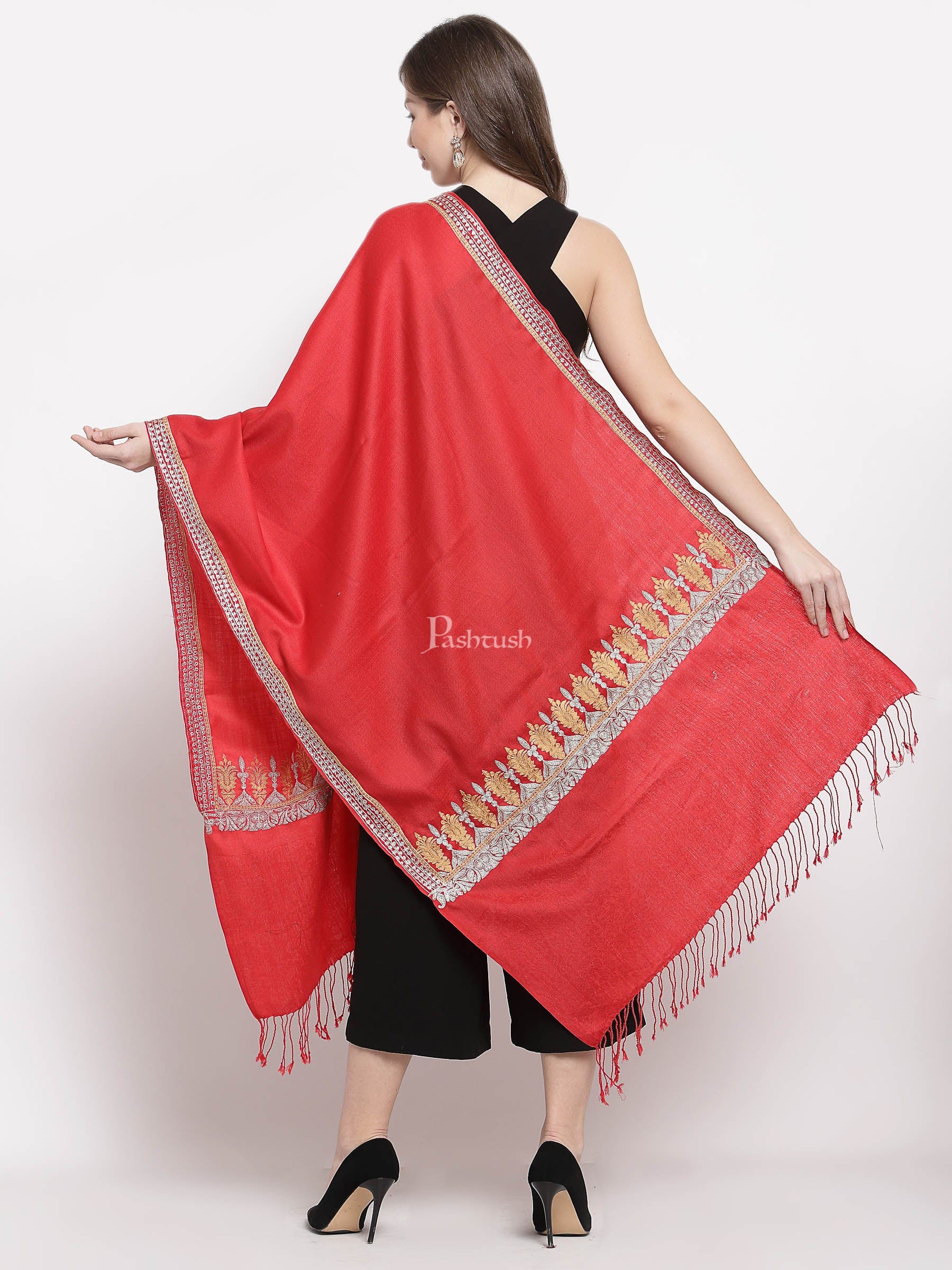 Pashtush Womens Tilla Work Embroidery Stole, Extra Fine Needlework - Image 4