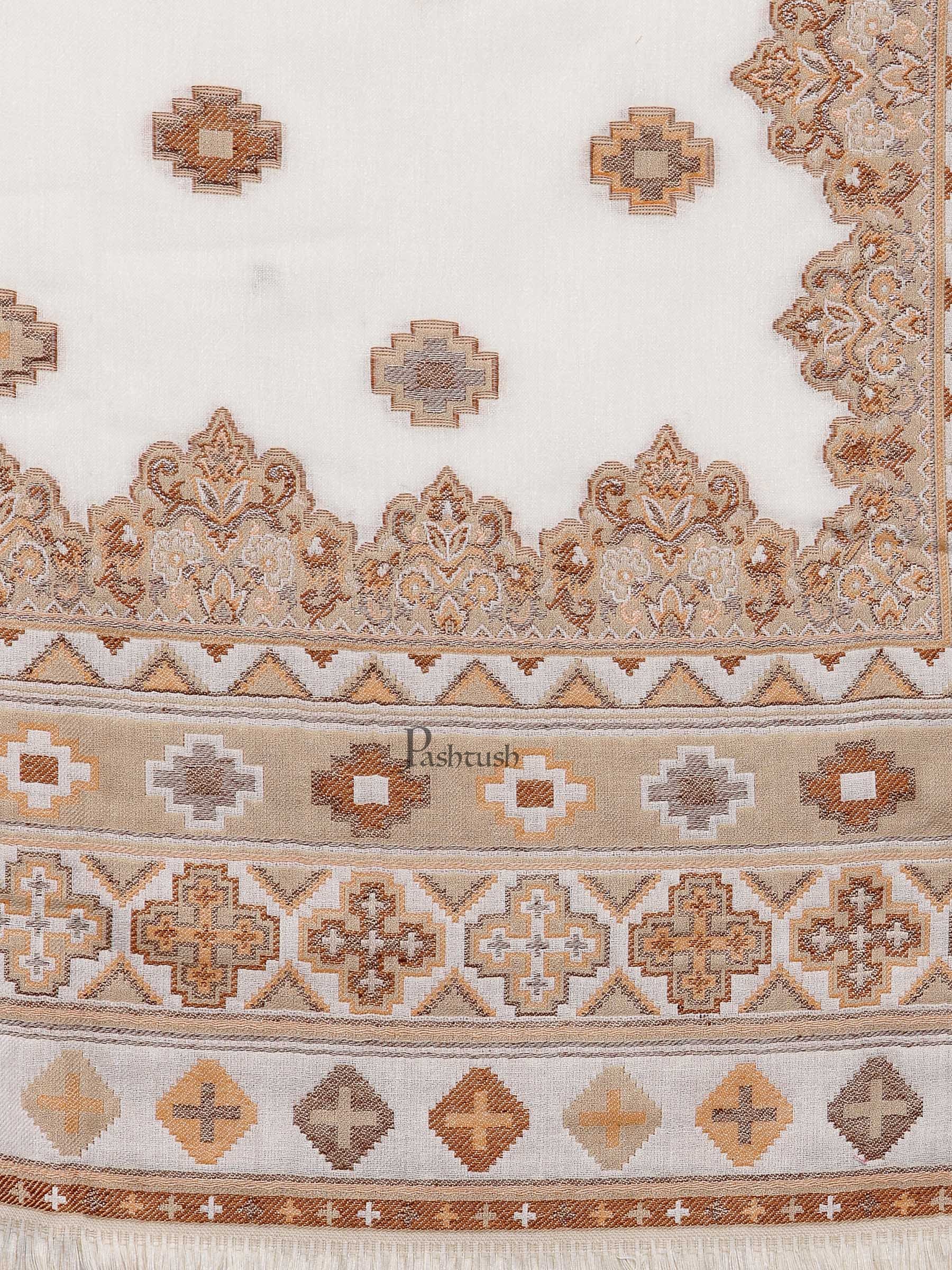 Pashtush Womens Aztec Jamawar Shawl, Faux Pashmina, Woven Jacquard Design With Aztec Weaving Design, Soft And Warm Faux Pashmina White - Image 2