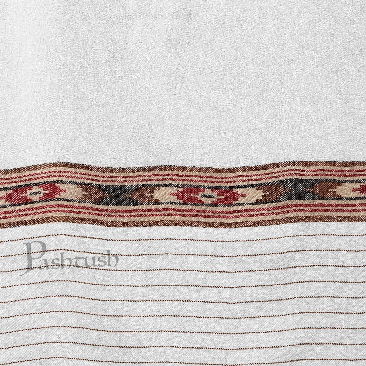 Pashtush Womens Aztec Weave Shawl From Himachal, White - Image 2