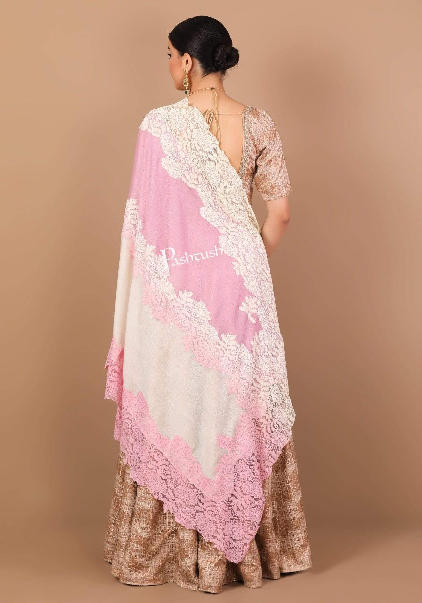 Pashtush Womens L'Amour Lace Shawl Collection, Ivory And Soft Pink - Image 4