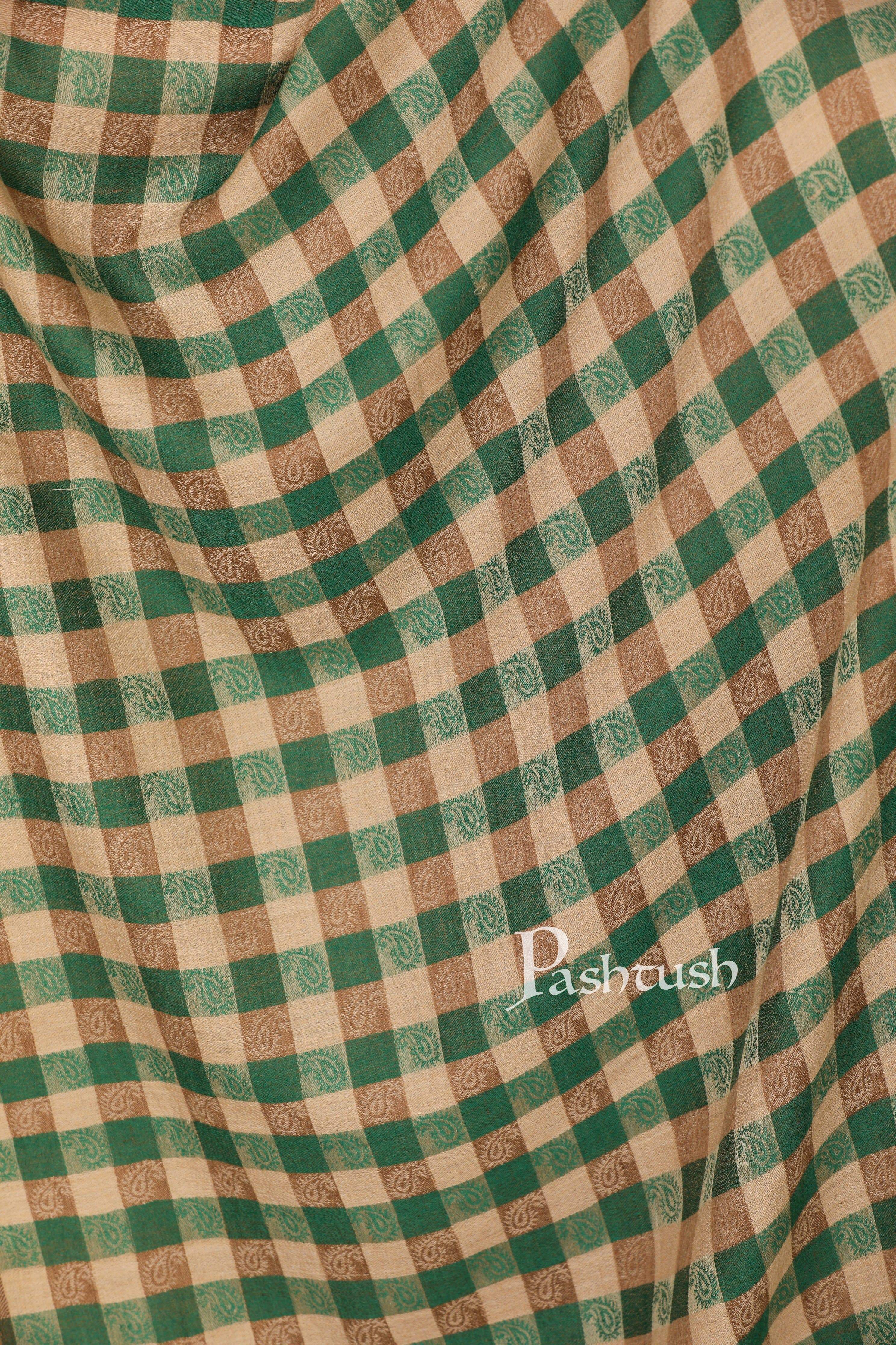 Pashtush Womens Luxury Wool Check Scarf,  Reversible, Extra-Fine, Jade Colour - Image 2
