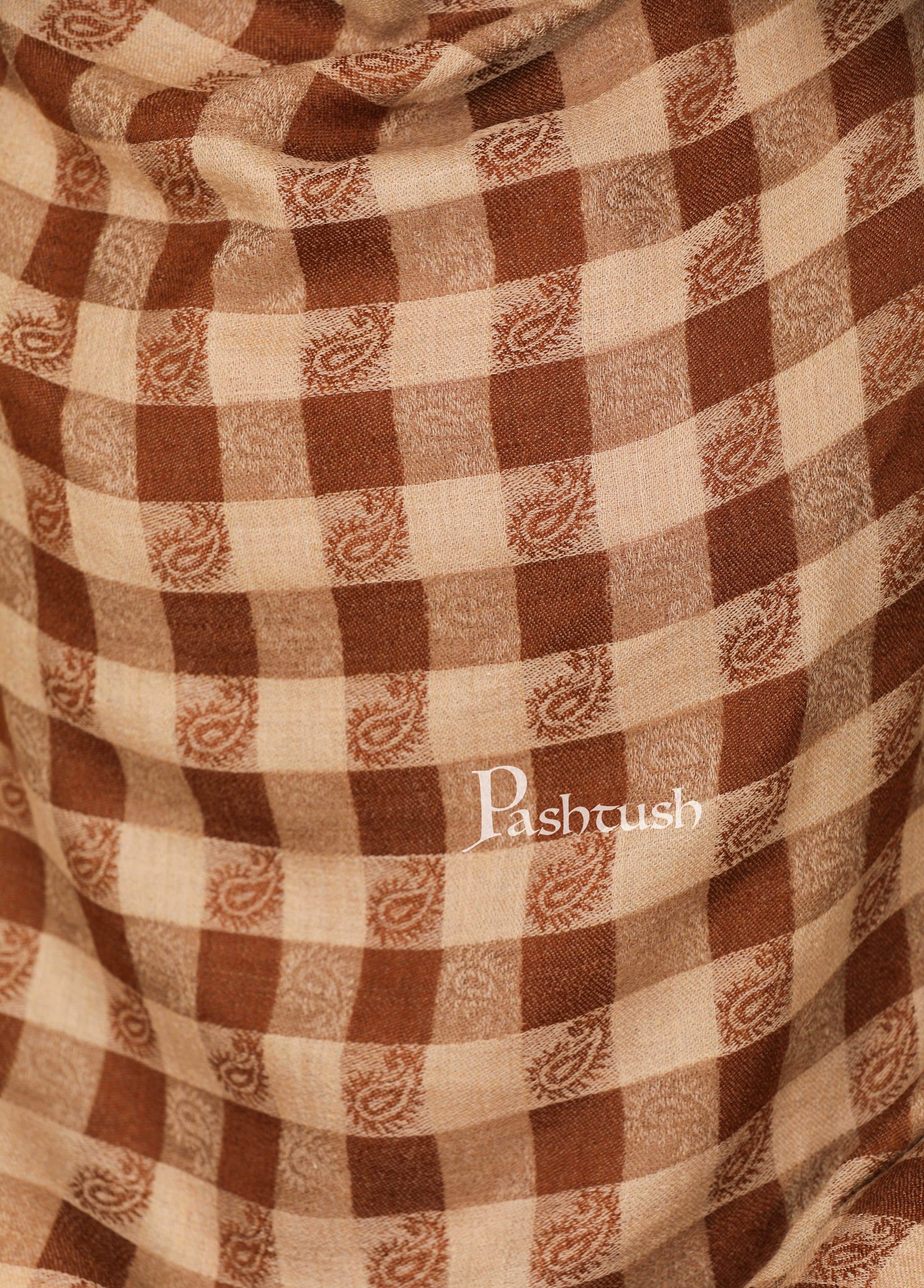 Pashtush Womens Luxury Wool Check Scarf,  Reversible, Extra-Fine, Mocha Brown - Image 2