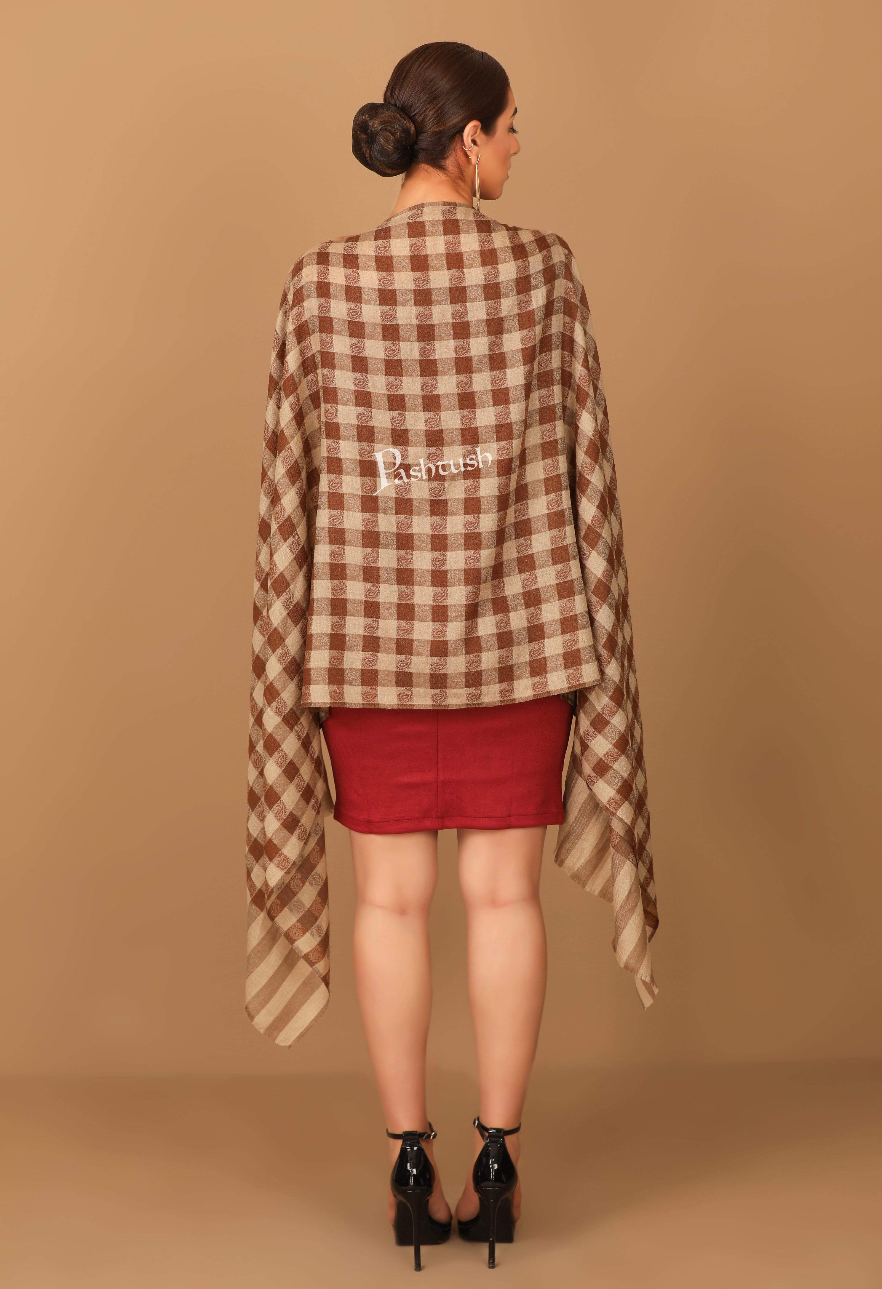 Pashtush Womens Luxury Wool Check Scarf,  Reversible, Extra-Fine, Mocha Brown - Image 5