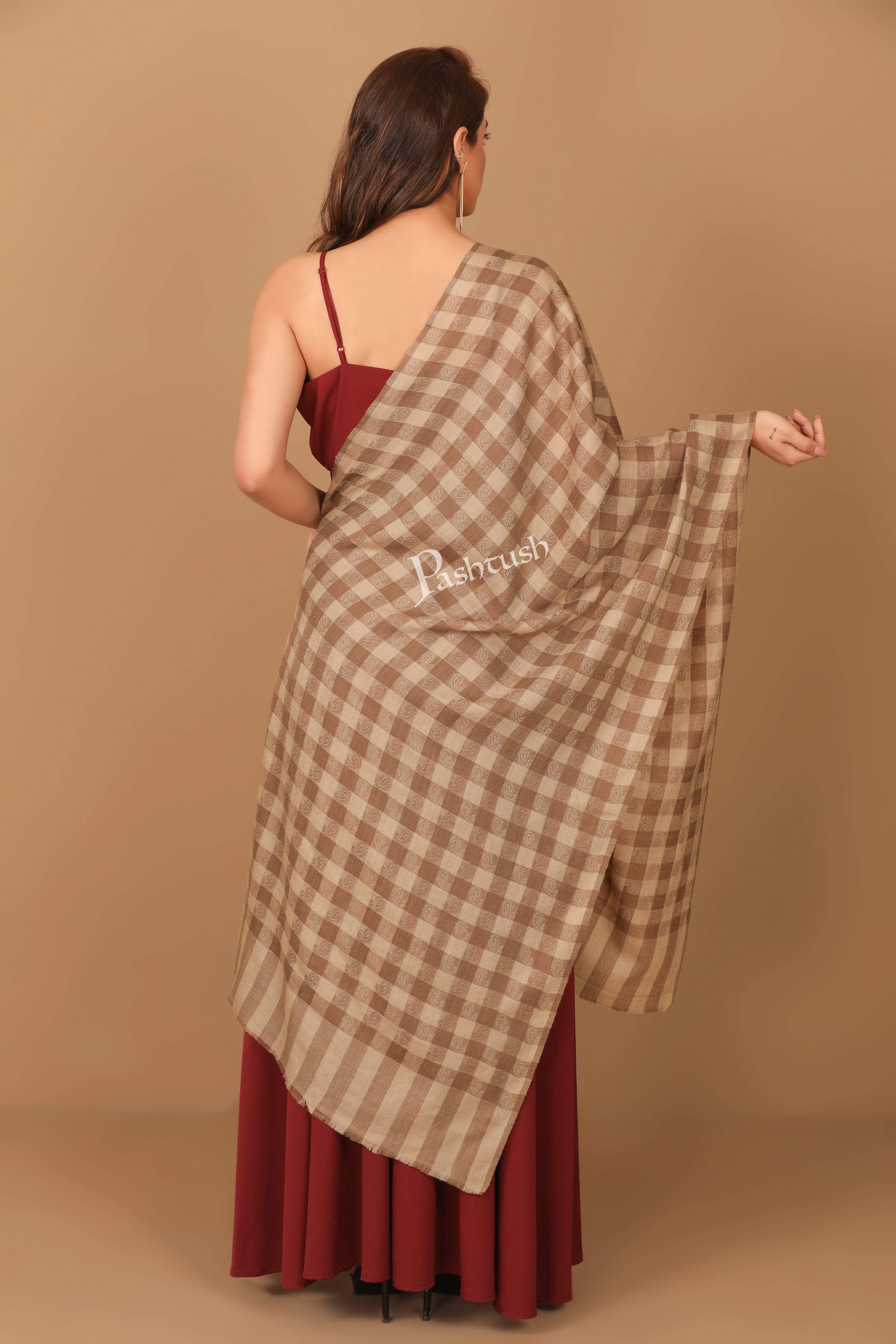 Pashtush Womens Luxury Wool Check Scarf, Soft Wool Reversible Scarf Stole, Extra-Fine - Image 5