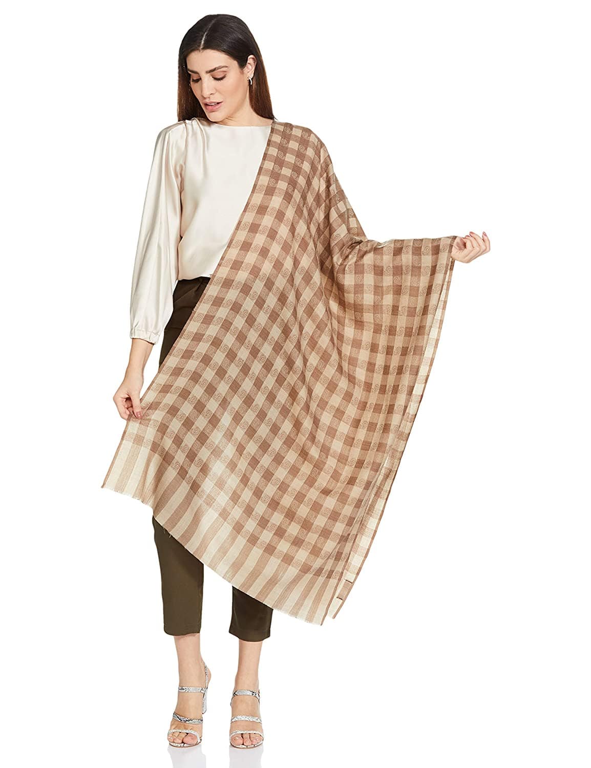 Pashtush Womens Luxury Wool Check Scarf, Soft Wool Reversible Scarf Stole, Extra-Fine - Image 9