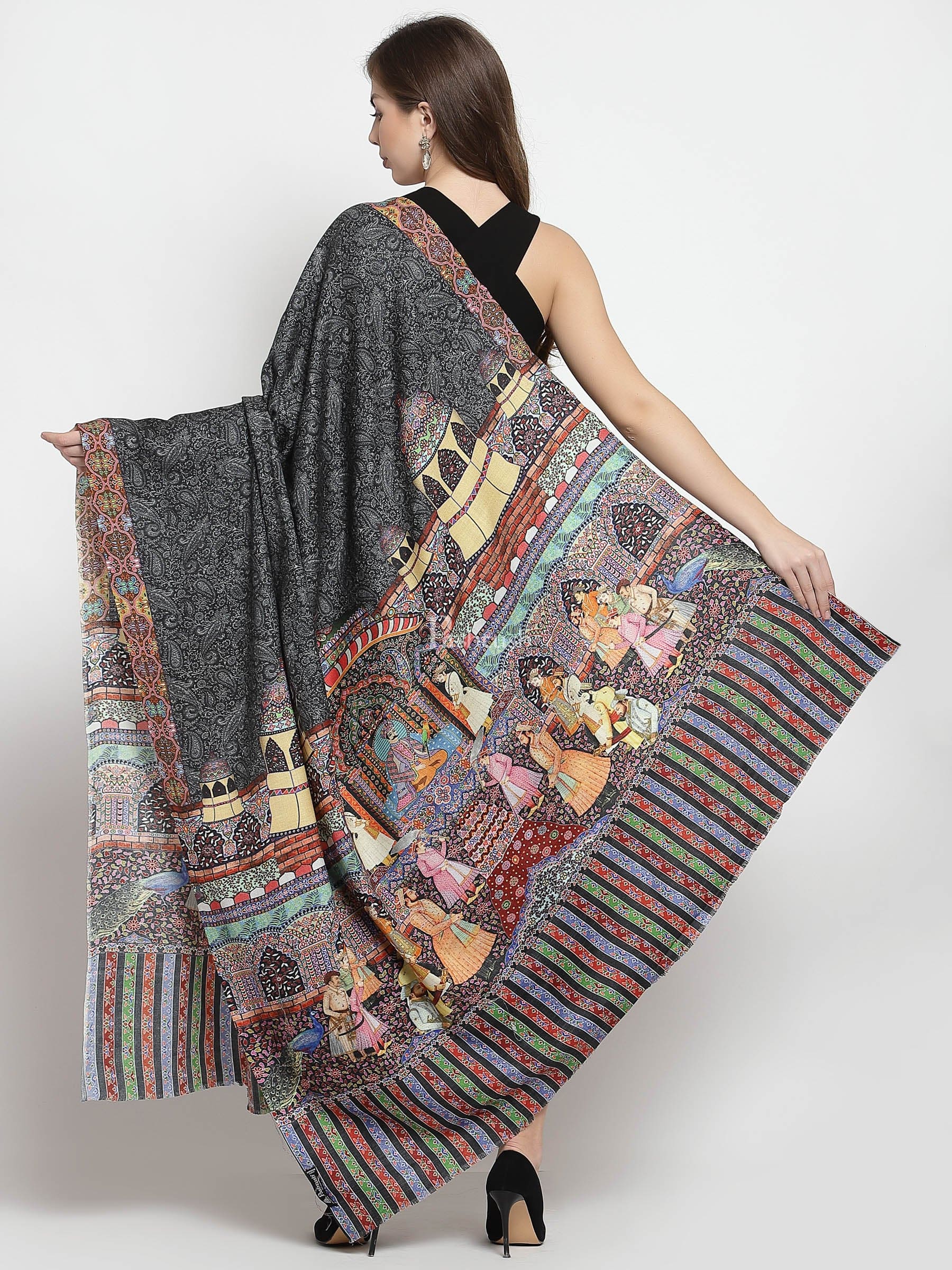 Pashtush Womens Mughal Darbar Printed 100% Pure Wool With Woolmark Certificate Shawl, Ultra Soft - Image 3