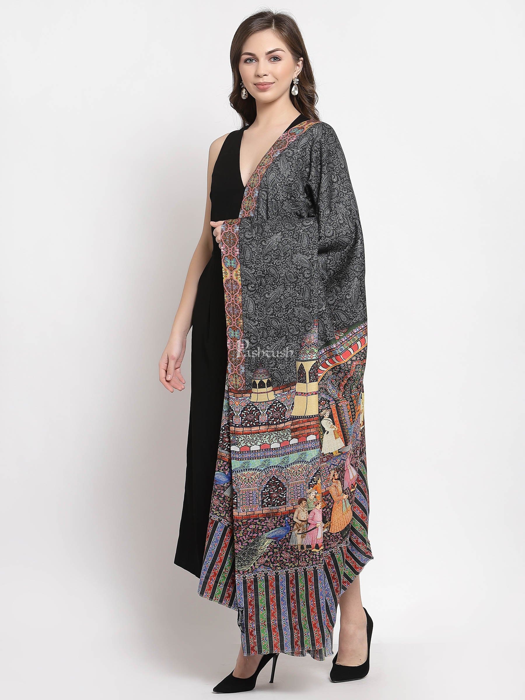Pashtush Womens Mughal Darbar Printed 100% Pure Wool With Woolmark Certificate Shawl, Ultra Soft - Image 4