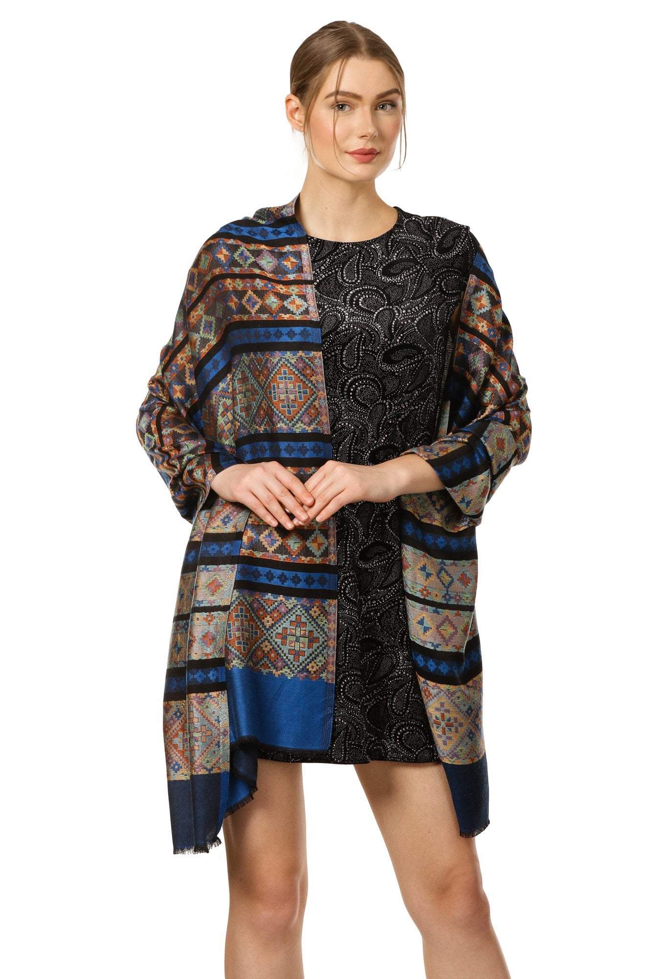 Pashtush Women'S Multicoloured Bamboo Scarf, Aztec Collection, Navy Blue - Image 3