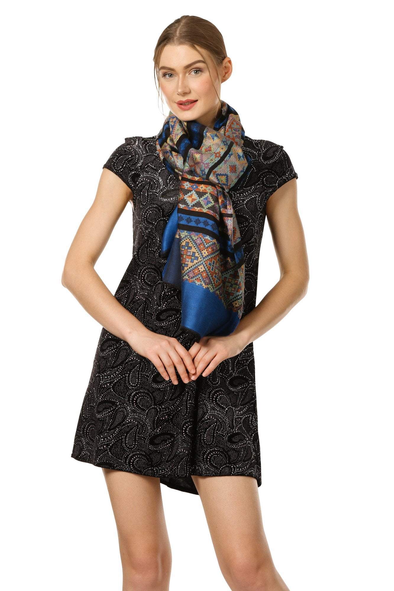 Pashtush Women'S Multicoloured Bamboo Scarf, Aztec Collection, Navy Blue - Image 4