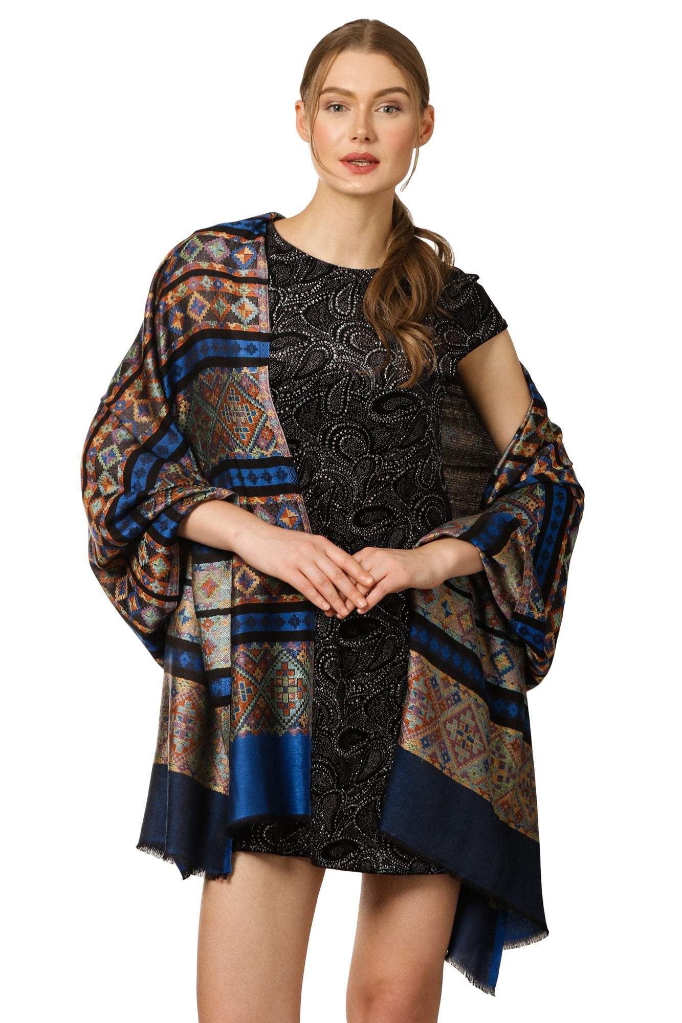 Pashtush Women'S Multicoloured Bamboo Scarf, Aztec Collection, Navy Blue - Image 5