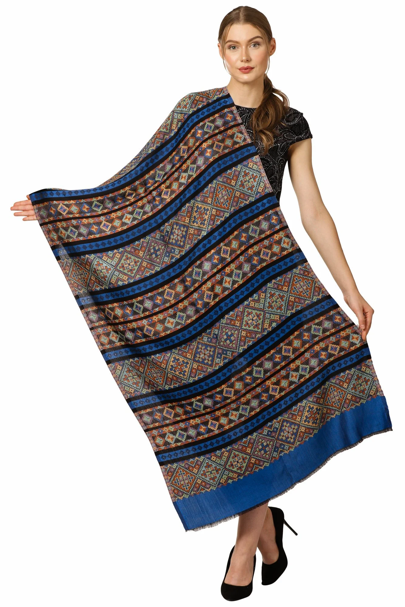 Pashtush Women'S Multicoloured Bamboo Scarf, Aztec Collection, Navy Blue - Image 6