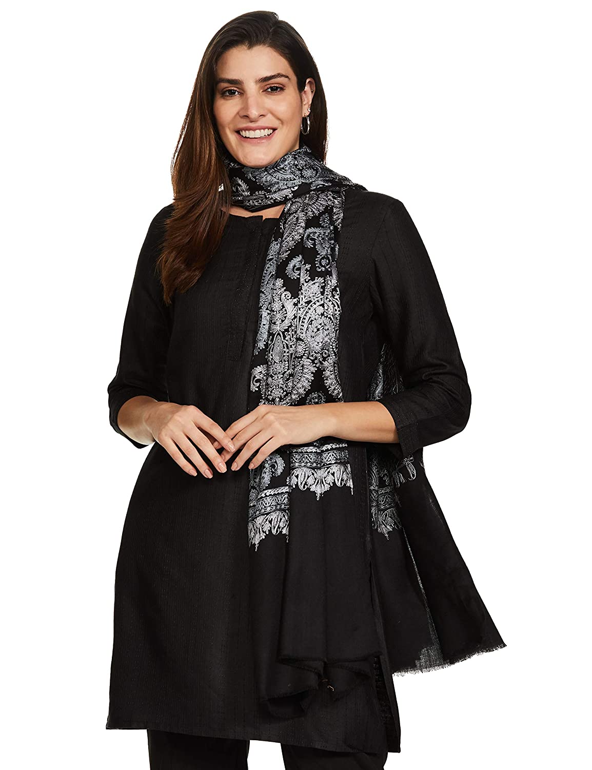 Pashtush Womens 100% Pure Wool Nalki Embroidery Needlework Shawl, Black( Woolmark ) - Image 13