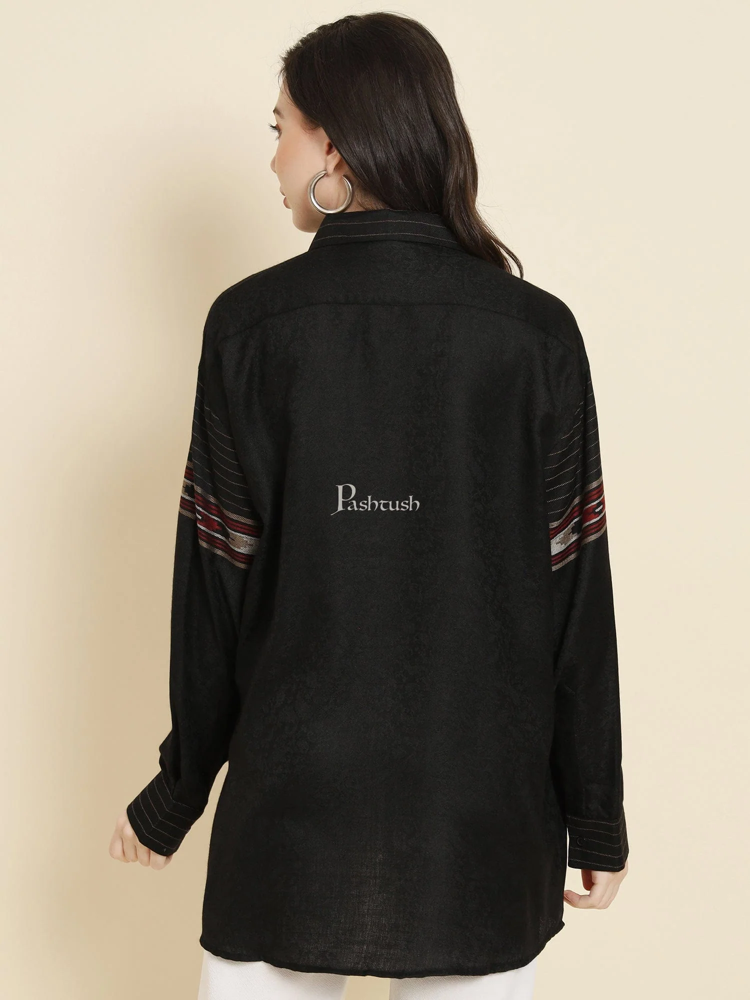 Pashtush Womens Oversized Casual Woollen Shirt, Black - Image 5