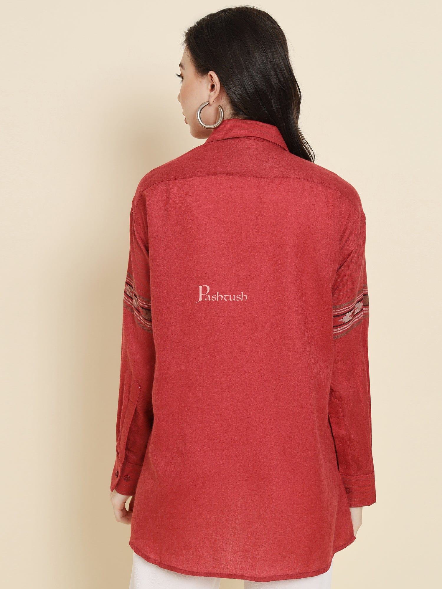 Pashtush Womens Oversized Casual Woollen Shirt, Persian Red - Image 3