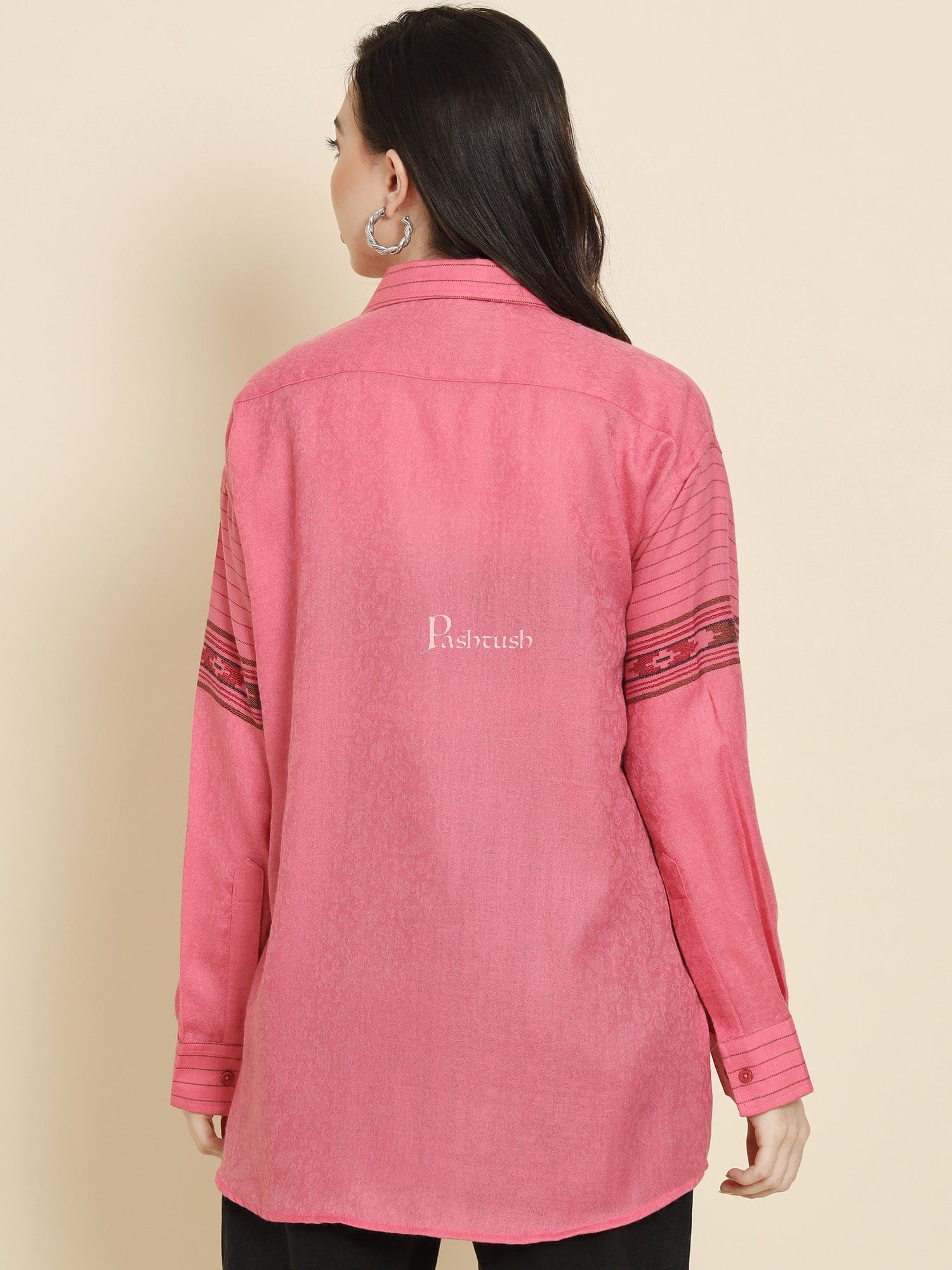 Pashtush Womens Oversized Casual Woollen Shirt, Blush Pink