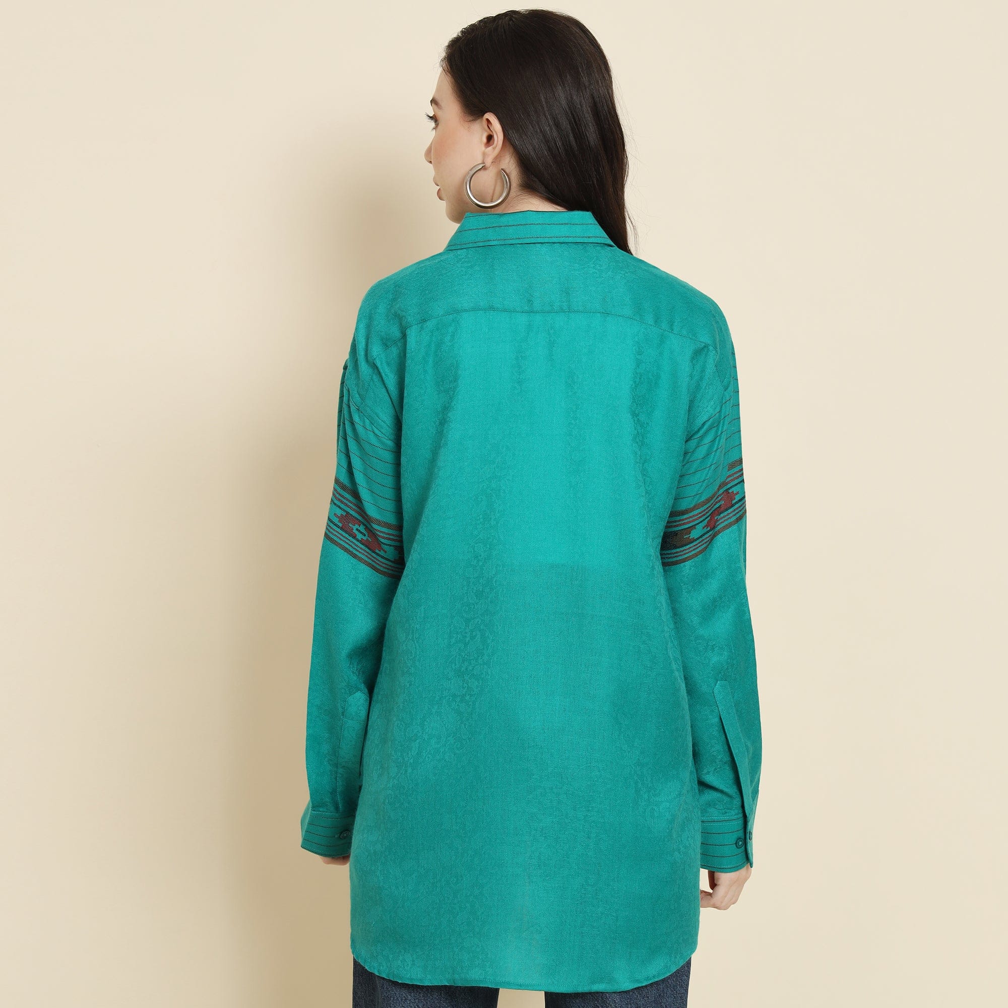 Pashtush Womens Oversized Casual Woollen Shirt, Sea Green - Image 3