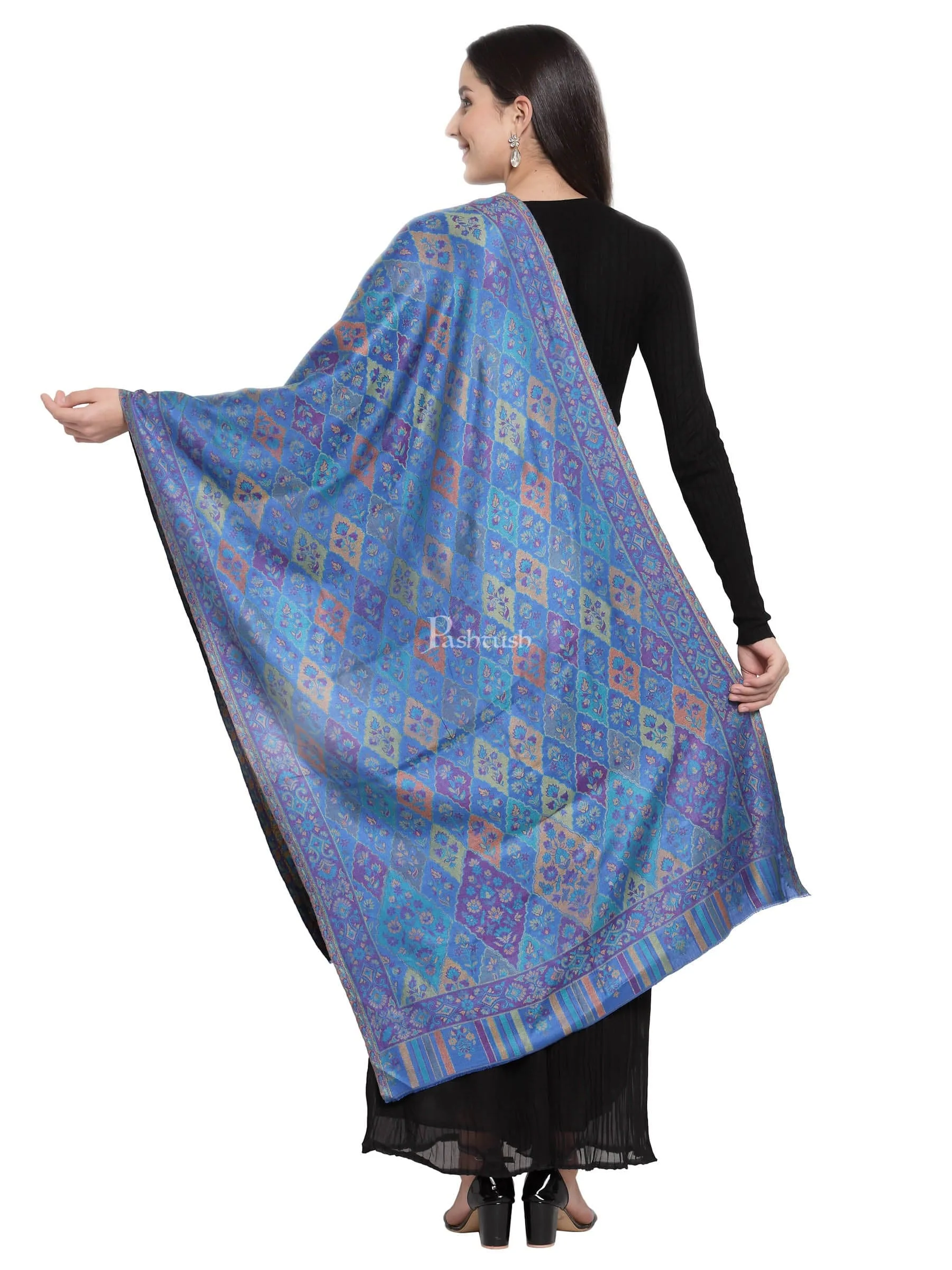 Pashtush Women'S Paisley Design, Soft Bamboo Scarf, Blue - Image 3