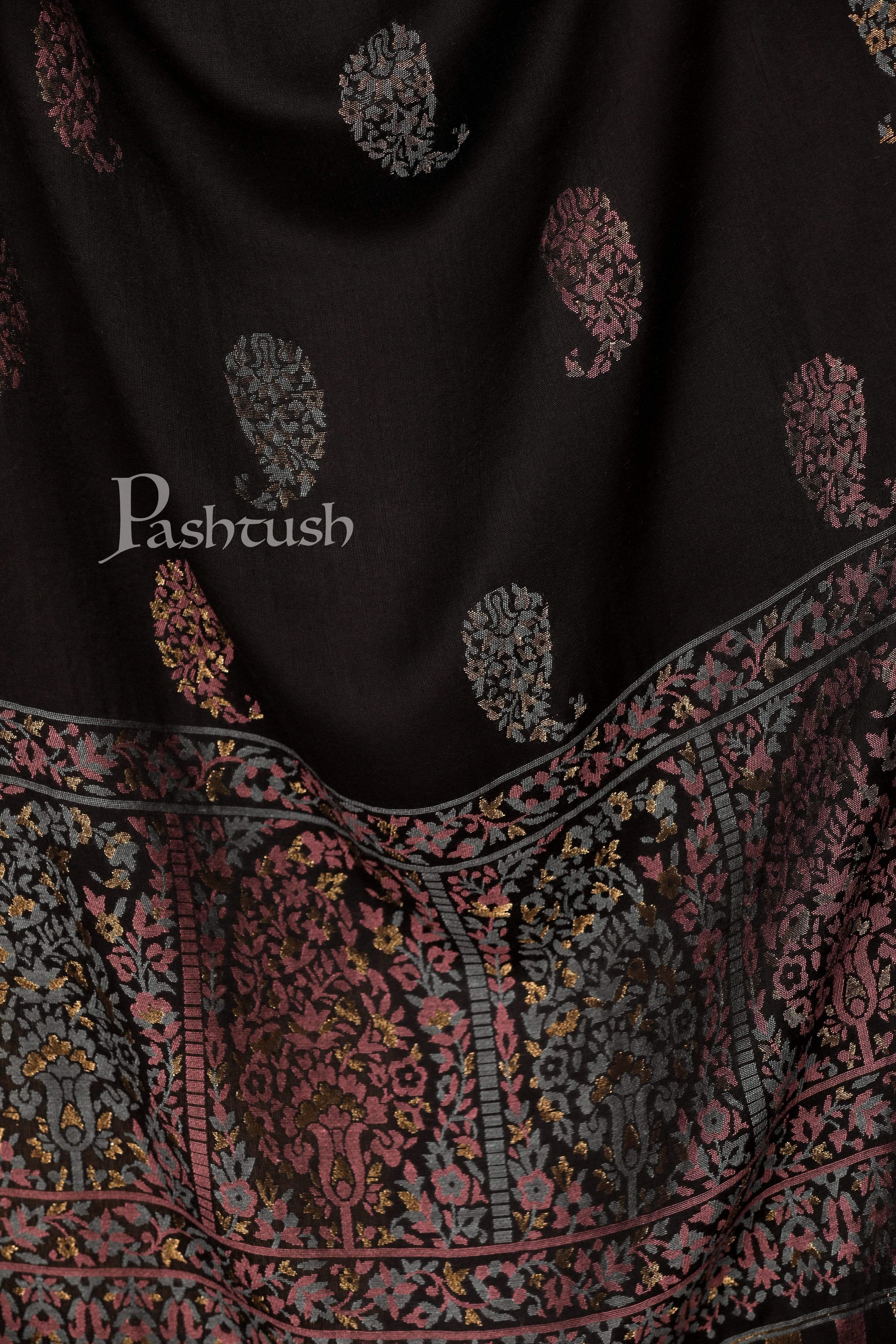 Pashtush Women'S Paisley Design, Soft Bamboo Scarf, Golden Zari Thread Weave - Image 2