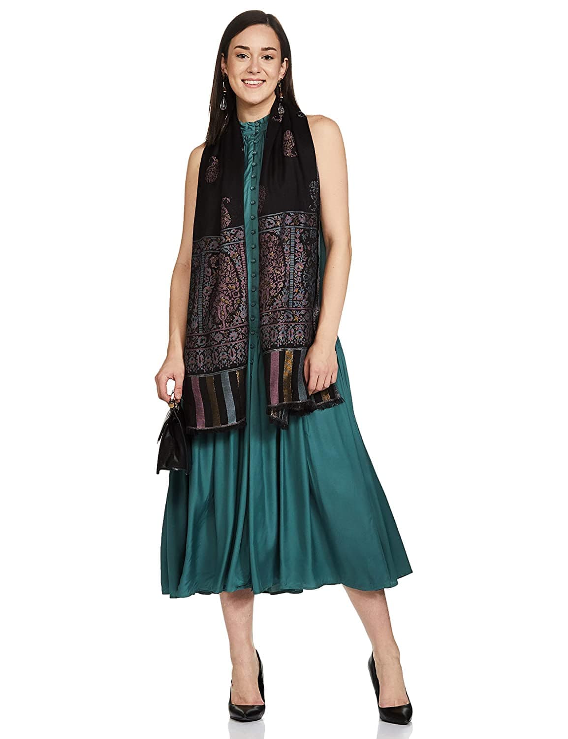 Pashtush Women'S Paisley Design, Soft Bamboo Scarf, Golden Zari Thread Weave - Image 8