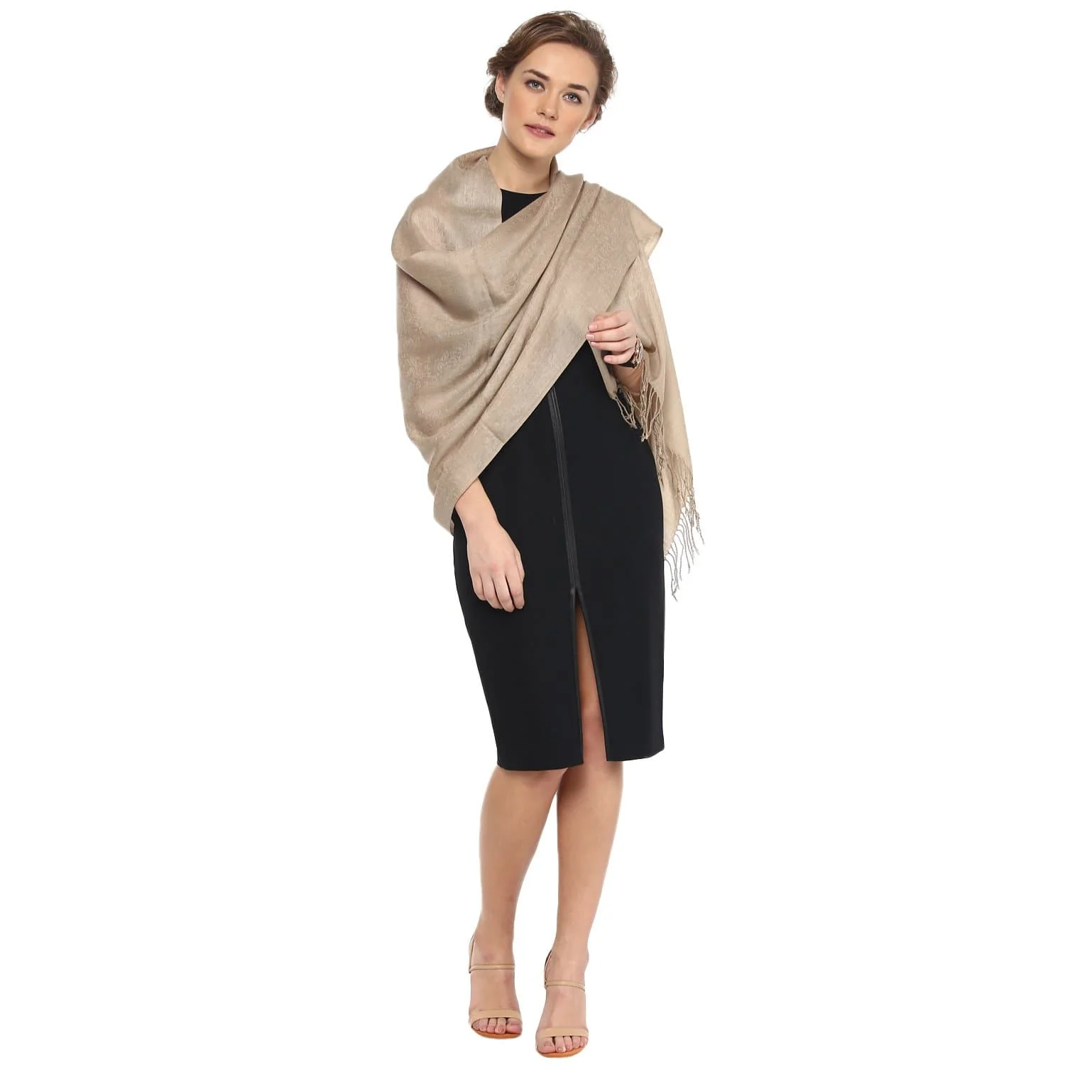 Pashtush Womens Paisley Weave Scarf, Soft And Warm, Luxury Wool - Beige - Image 2