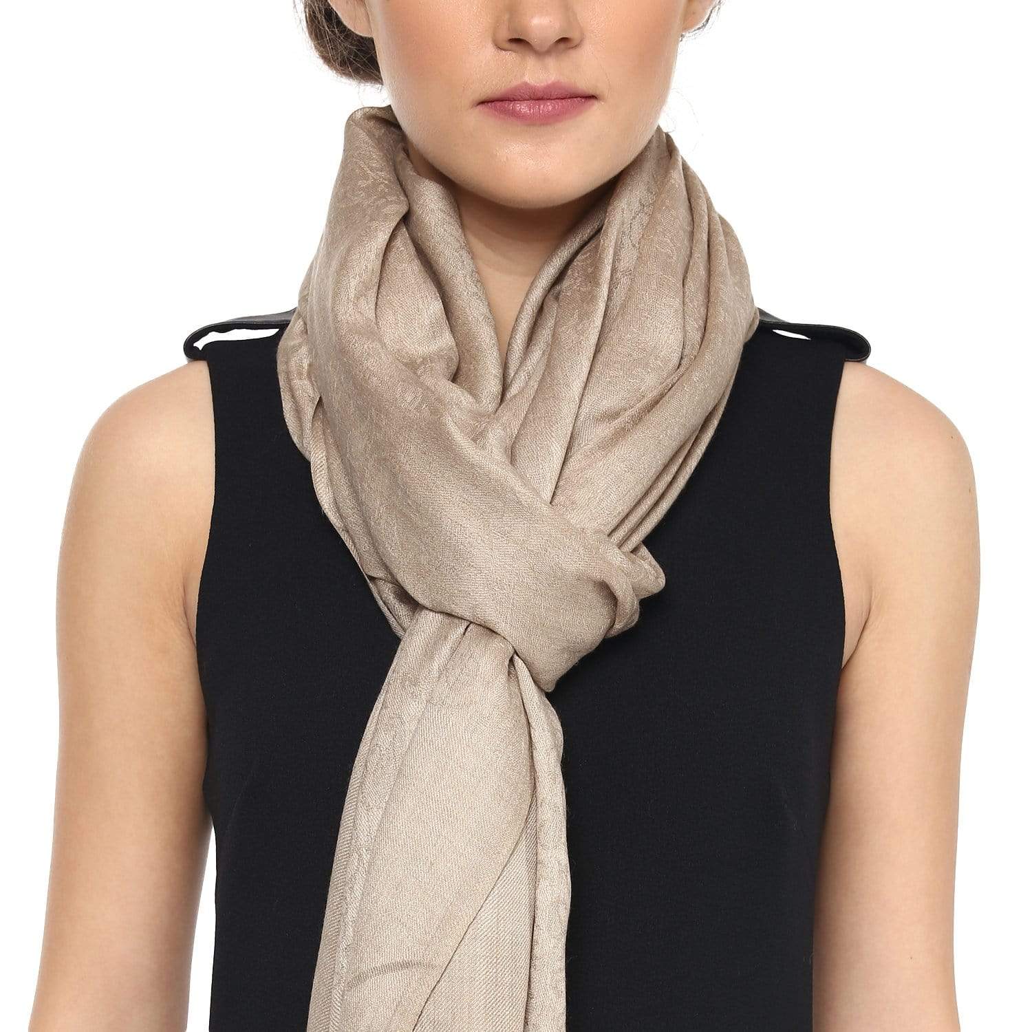 Pashtush Womens Paisley Weave Scarf, Soft And Warm, Luxury Wool - Beige - Image 3