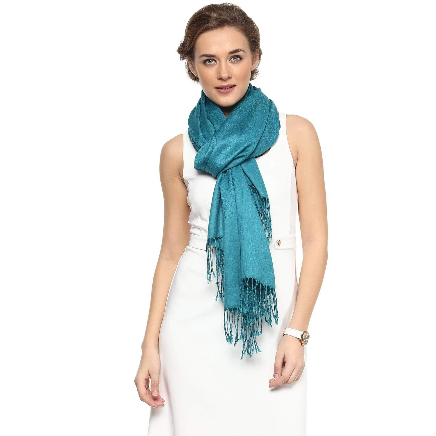 Pashtush Womens Paisley Weave Scarf, Soft And Warm, Luxury Wool - Arabic Blue - Image 2