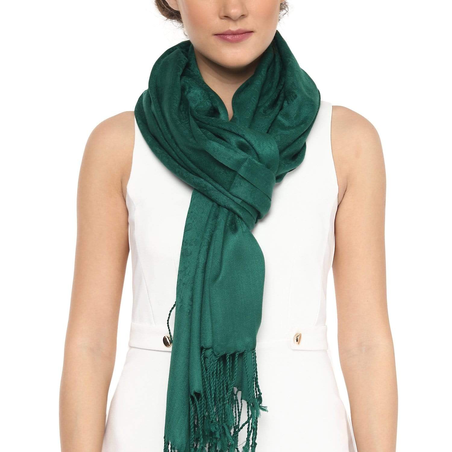 Pashtush Womens Paisley Weave Scarf, Soft And Warm, Luxury Wool - Bottle Green - Image 2