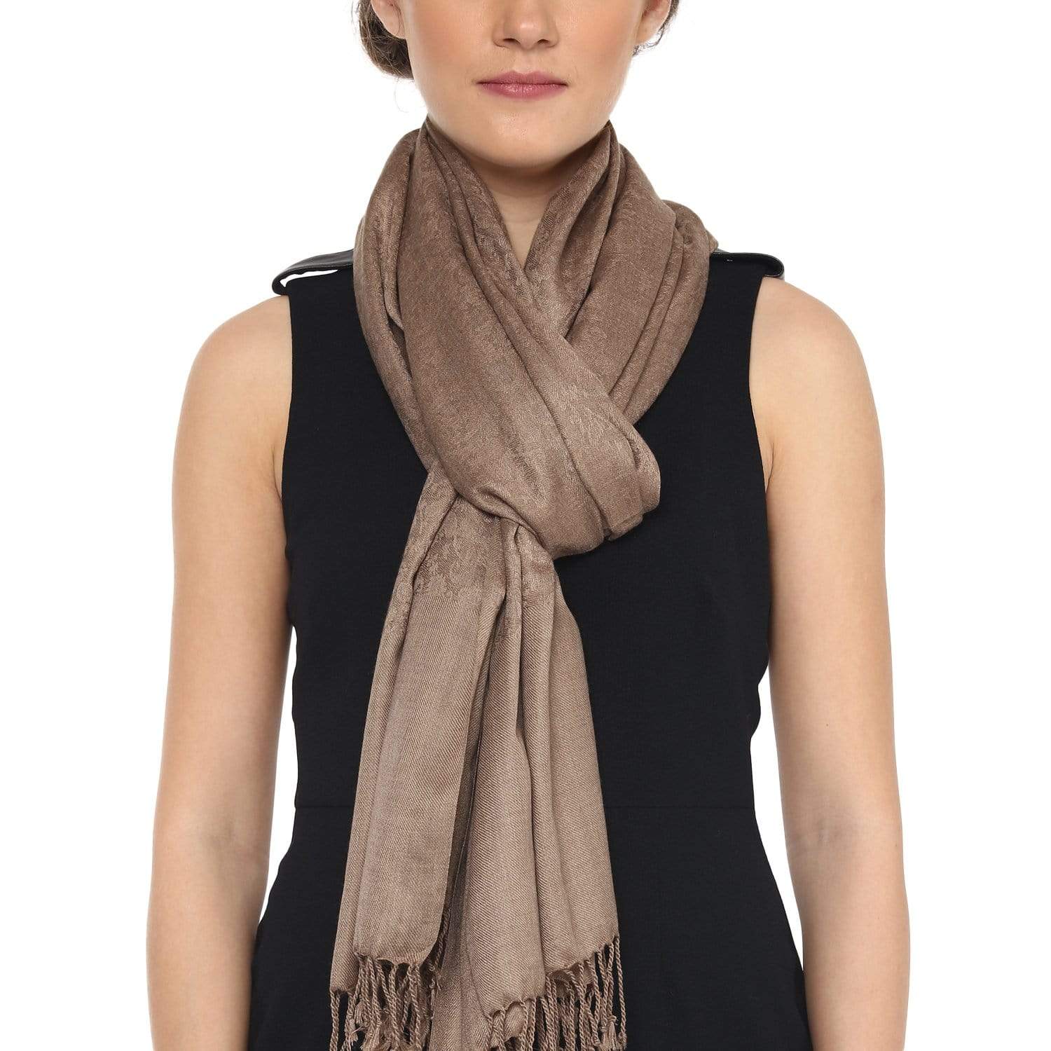 Pashtush Womens Paisley Weave Scarf, Soft And Warm, Luxury Wool - Taupe - Image 2