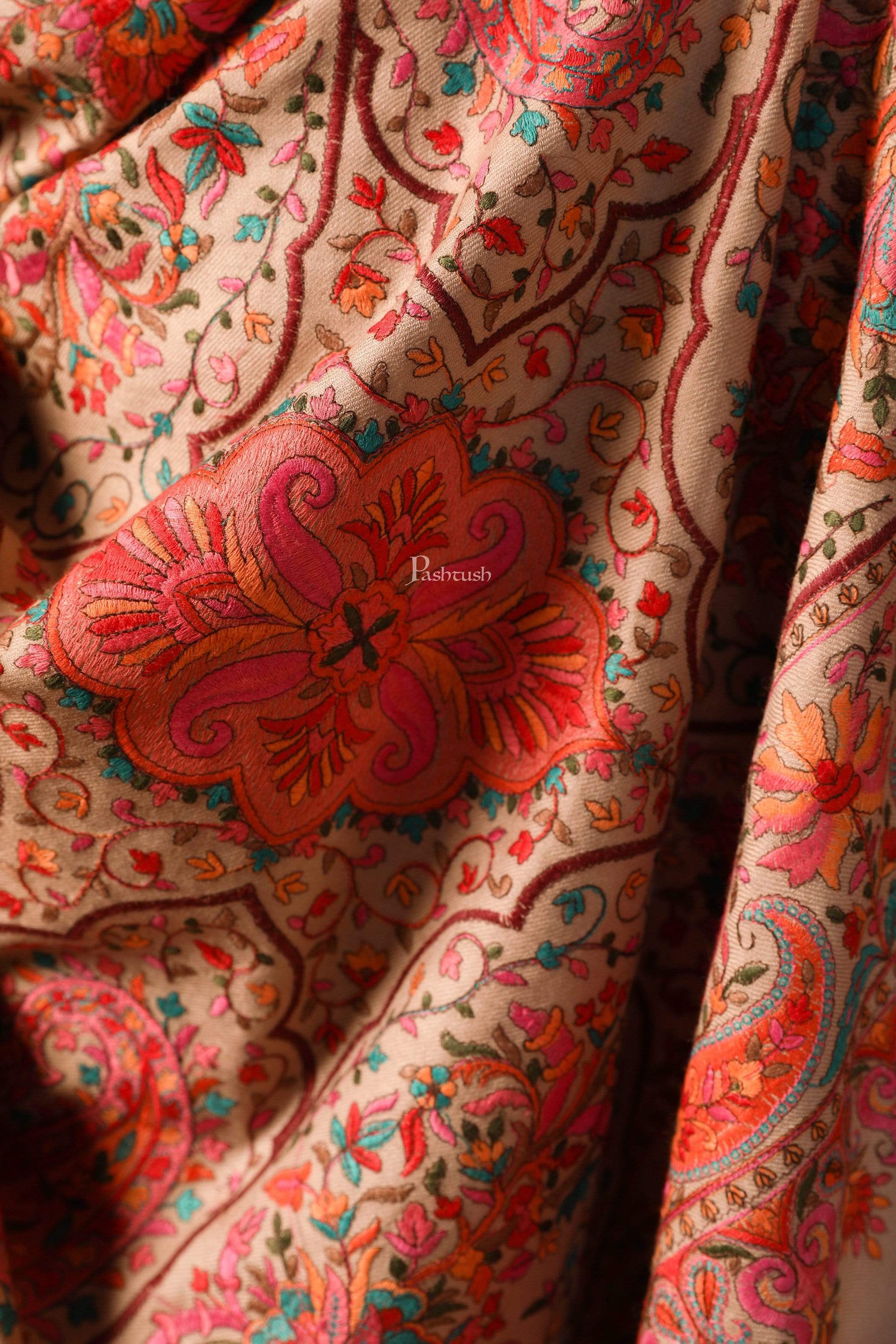 Pashtush Womens Papier-MâChé Embroidered Shawl, Fine Wool With Silky Embroidery - Image 2