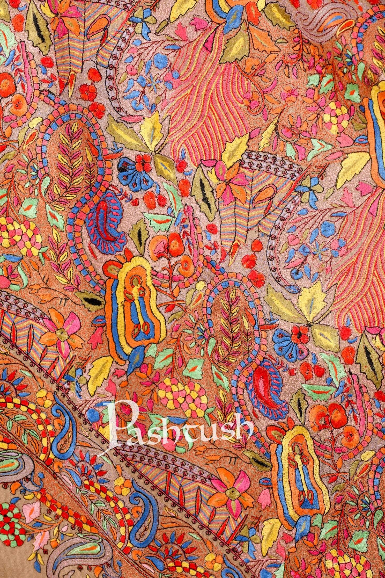 Pashtush Womens Papier Machè Embroidery Jaal Shawl - Multicoloured - Image 3
