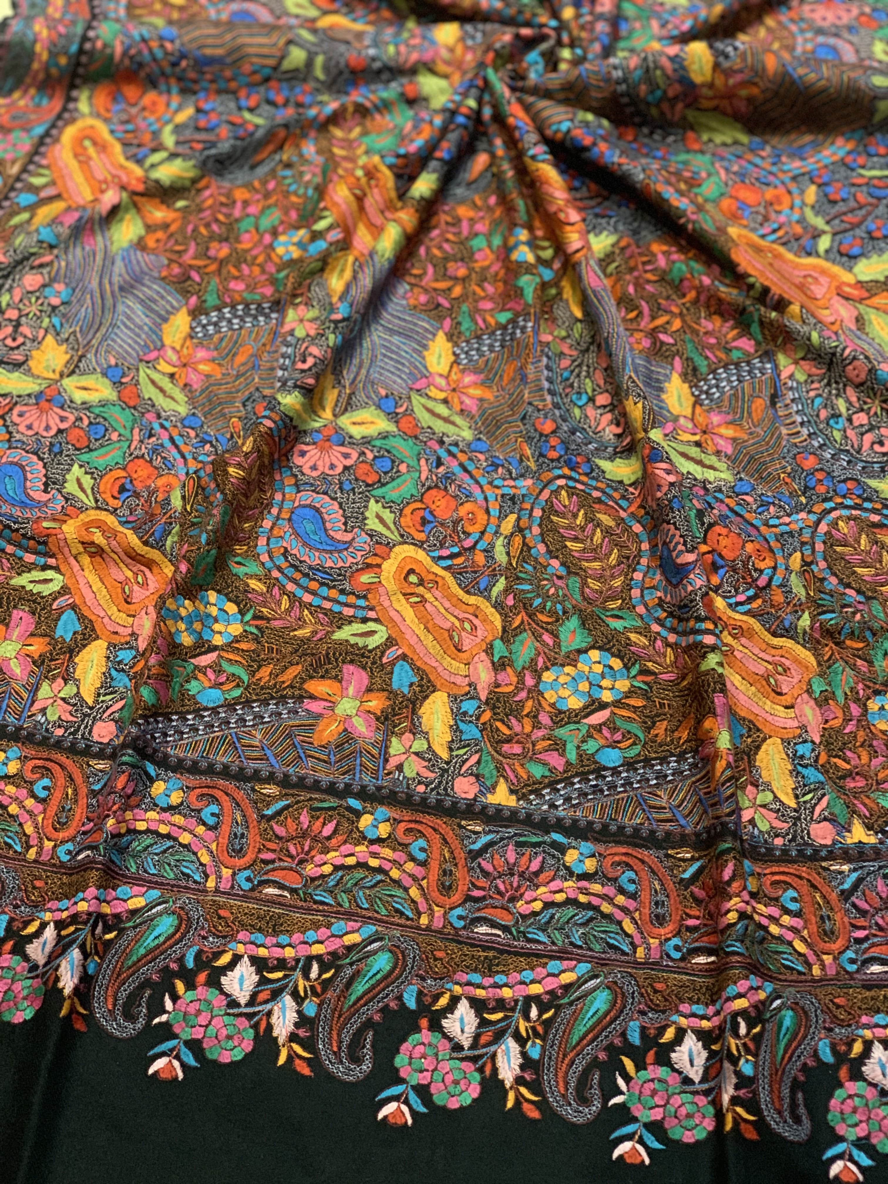 Pashtush Womens Papier Machè Embroidery Jaal Shawl - Multicoloured, Black - Image 3