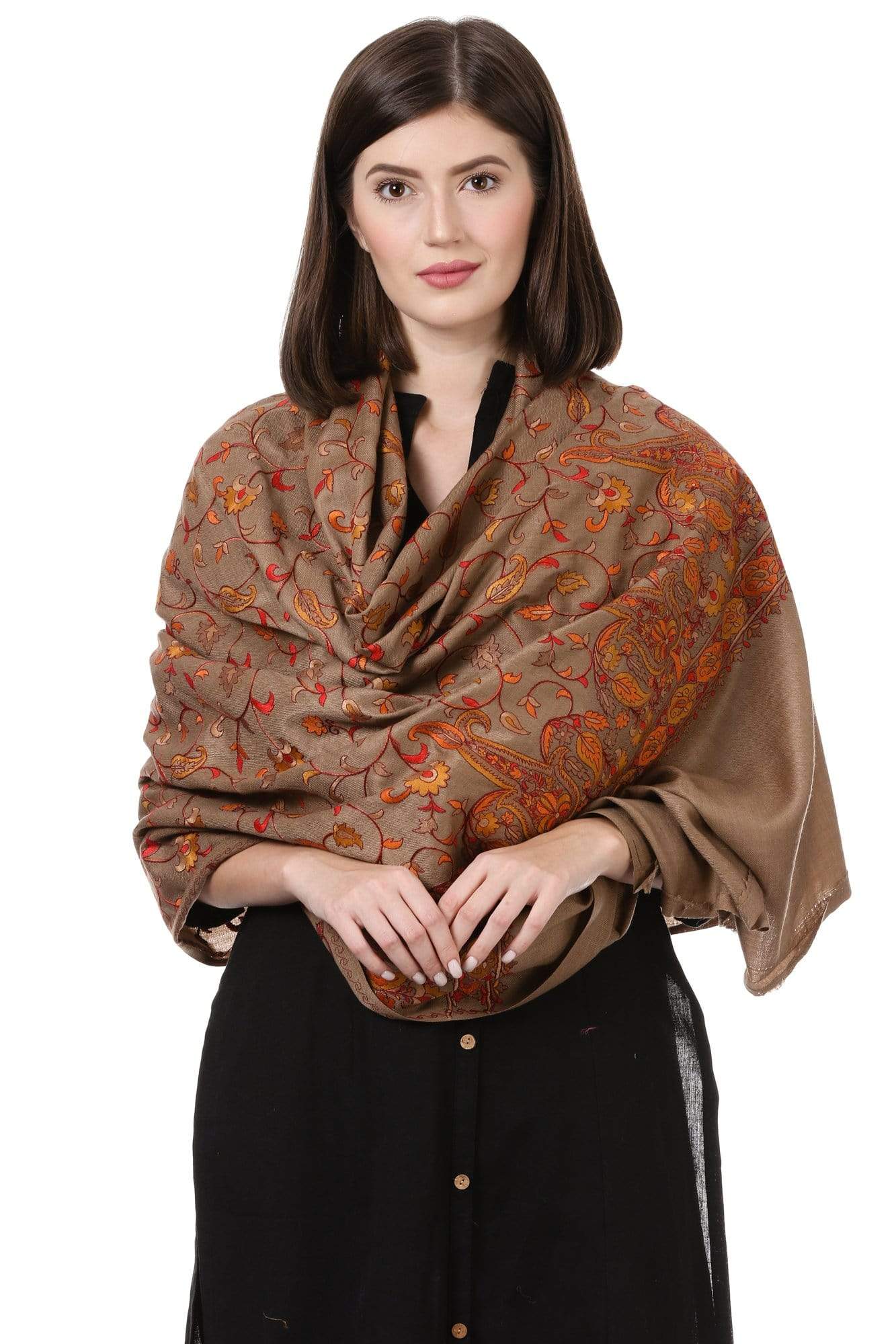 Pashtush Womens Papier Machè Embroidery Jaal Shawl - Thaar