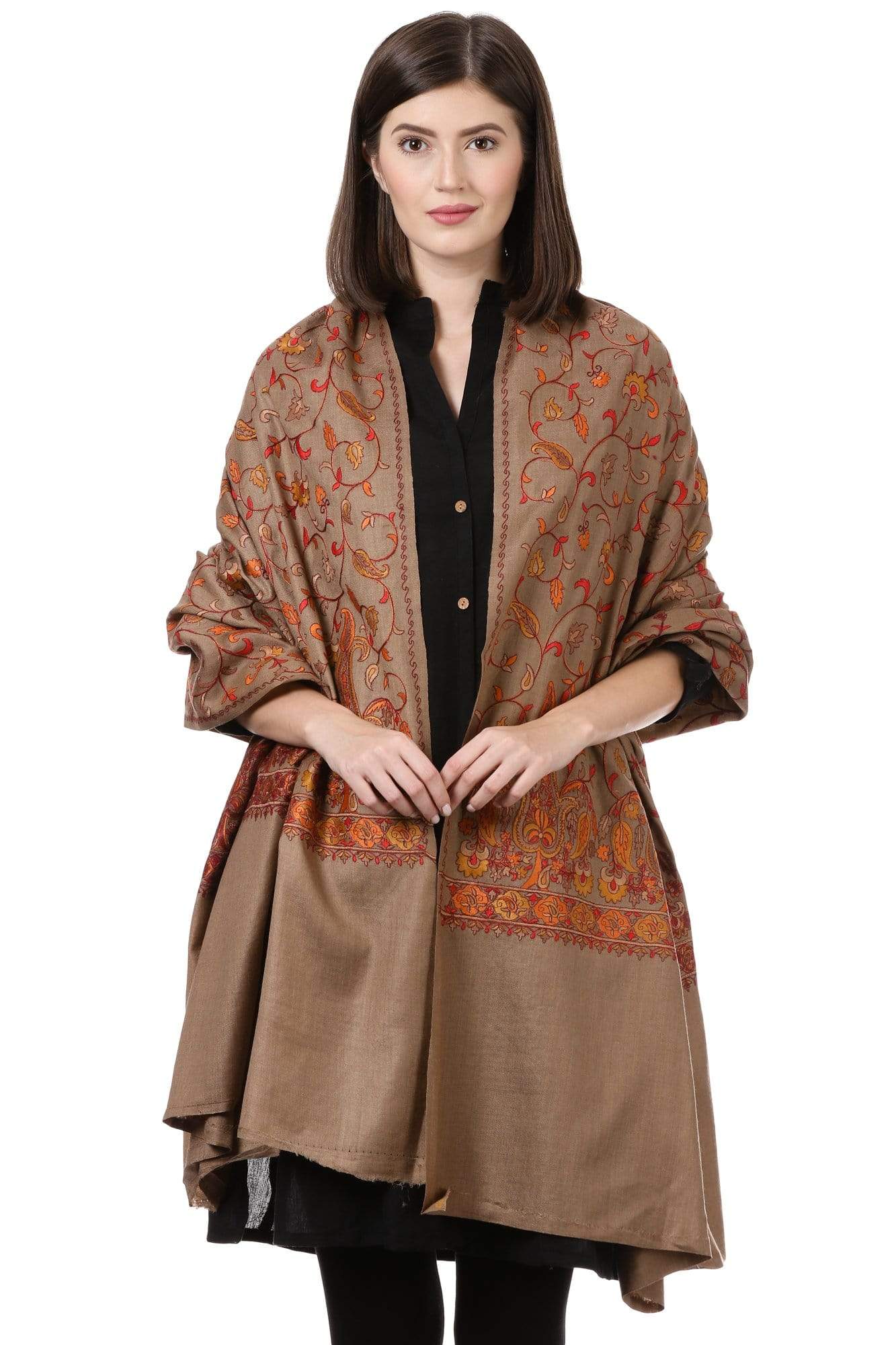 Pashtush Womens Papier Machè Embroidery Jaal Shawl - Thaar - Image 4