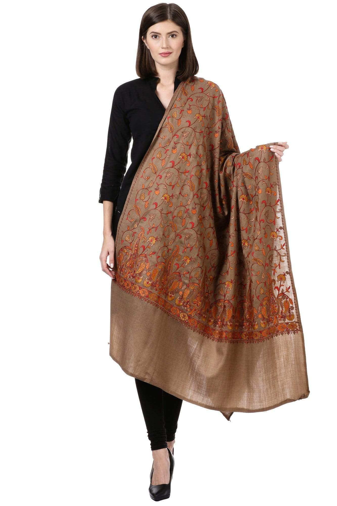 Pashtush Womens Papier Machè Embroidery Jaal Shawl - Thaar - Image 5