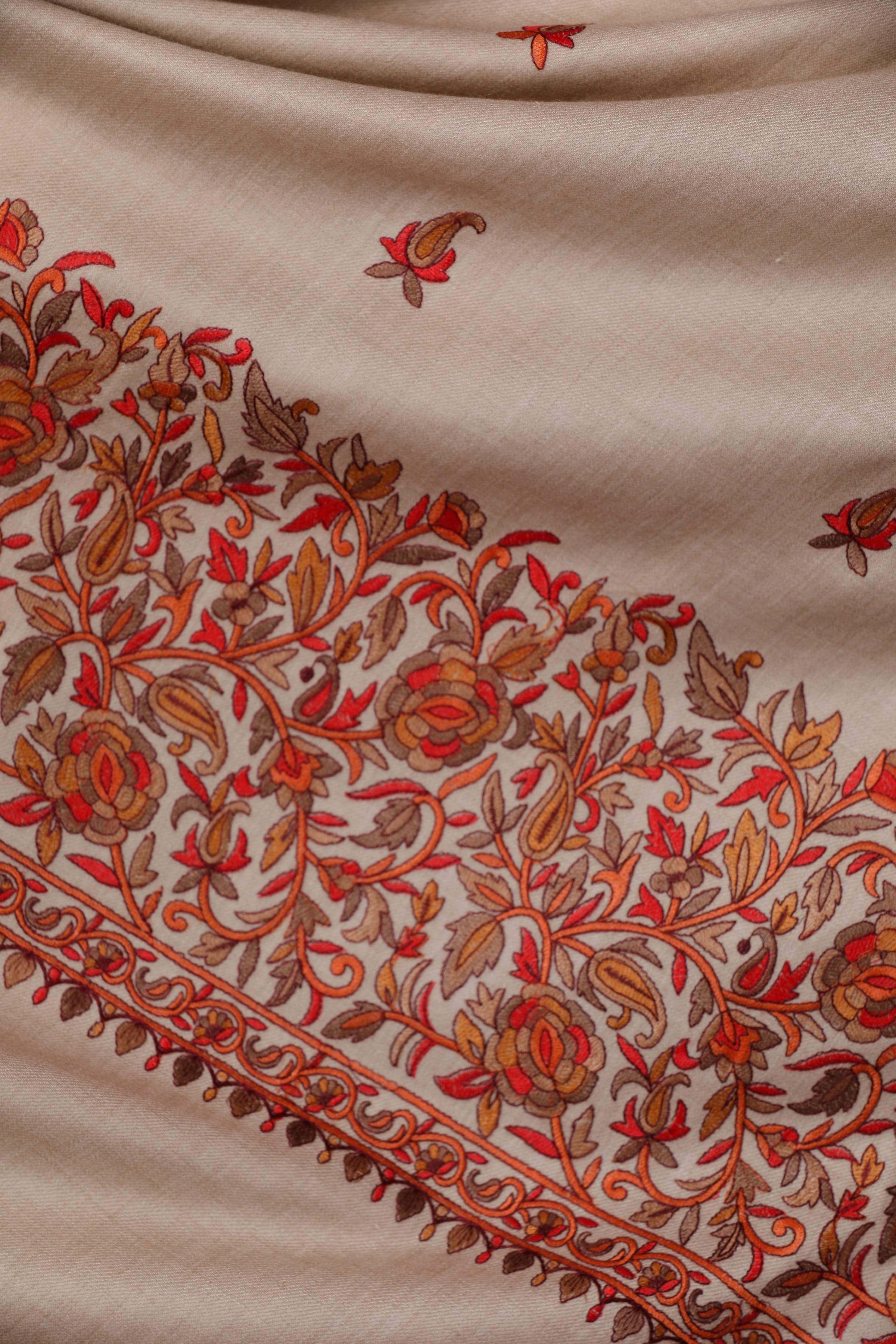 Pashtush Womens Papier Machè Embroidery Palla Shawl - Taupe - Image 2